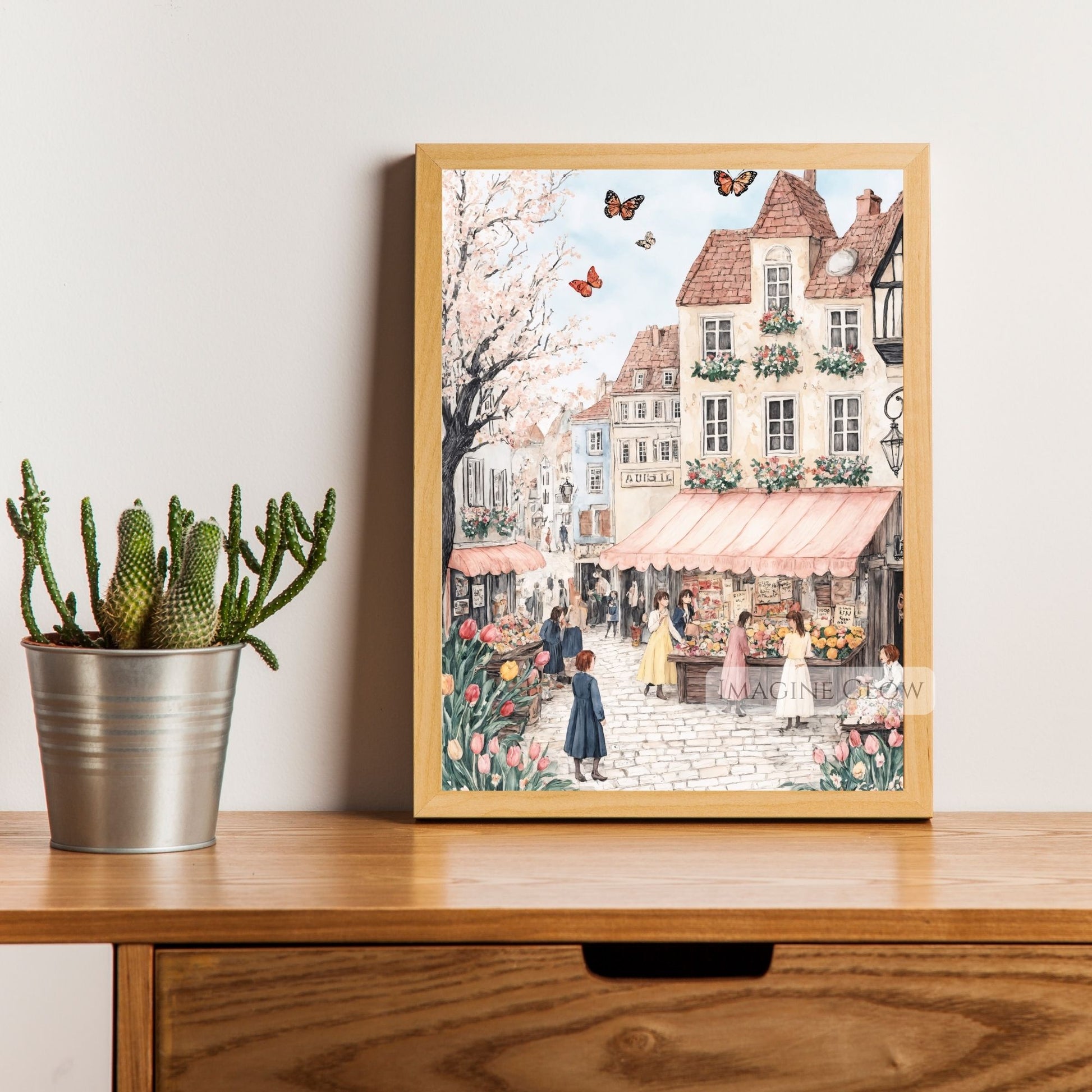 Hand-Drawn Tulips and Cherry Blossoms Spring Art