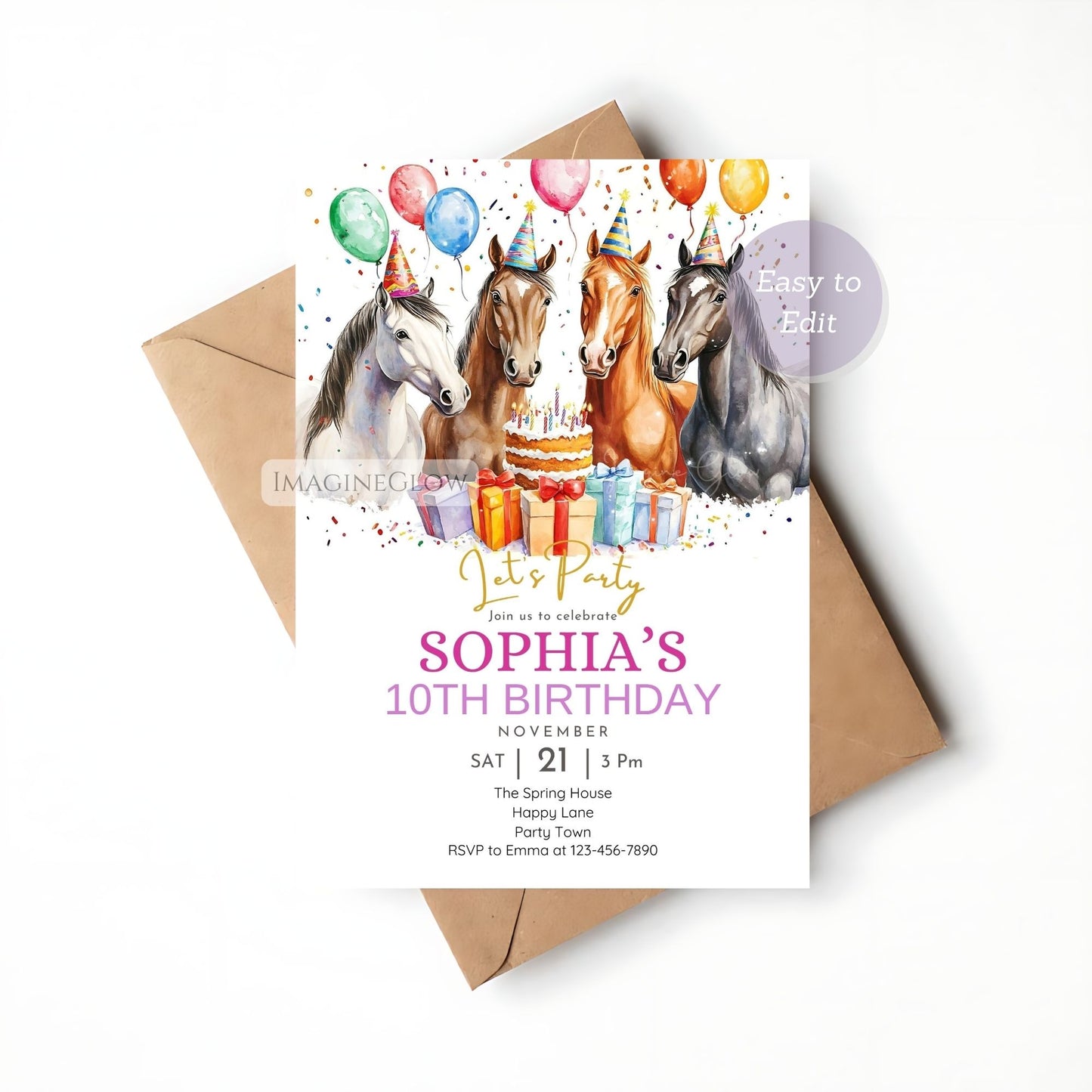 Cute pony birthday invitation for kids’ party