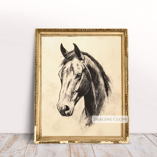 Vintage horse sketch art print with rustic charm.