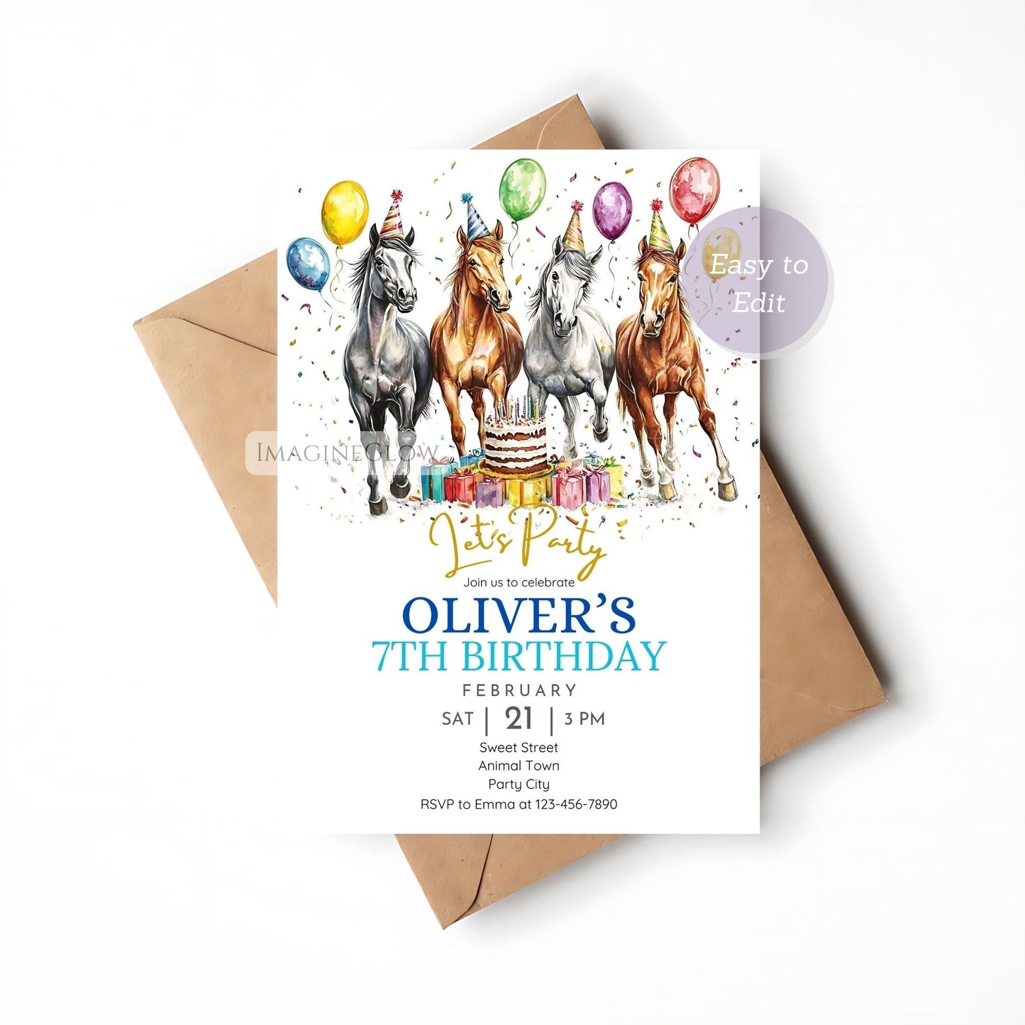 Equestrian birthday invitation printable download
Western horse-themed birthday invitation