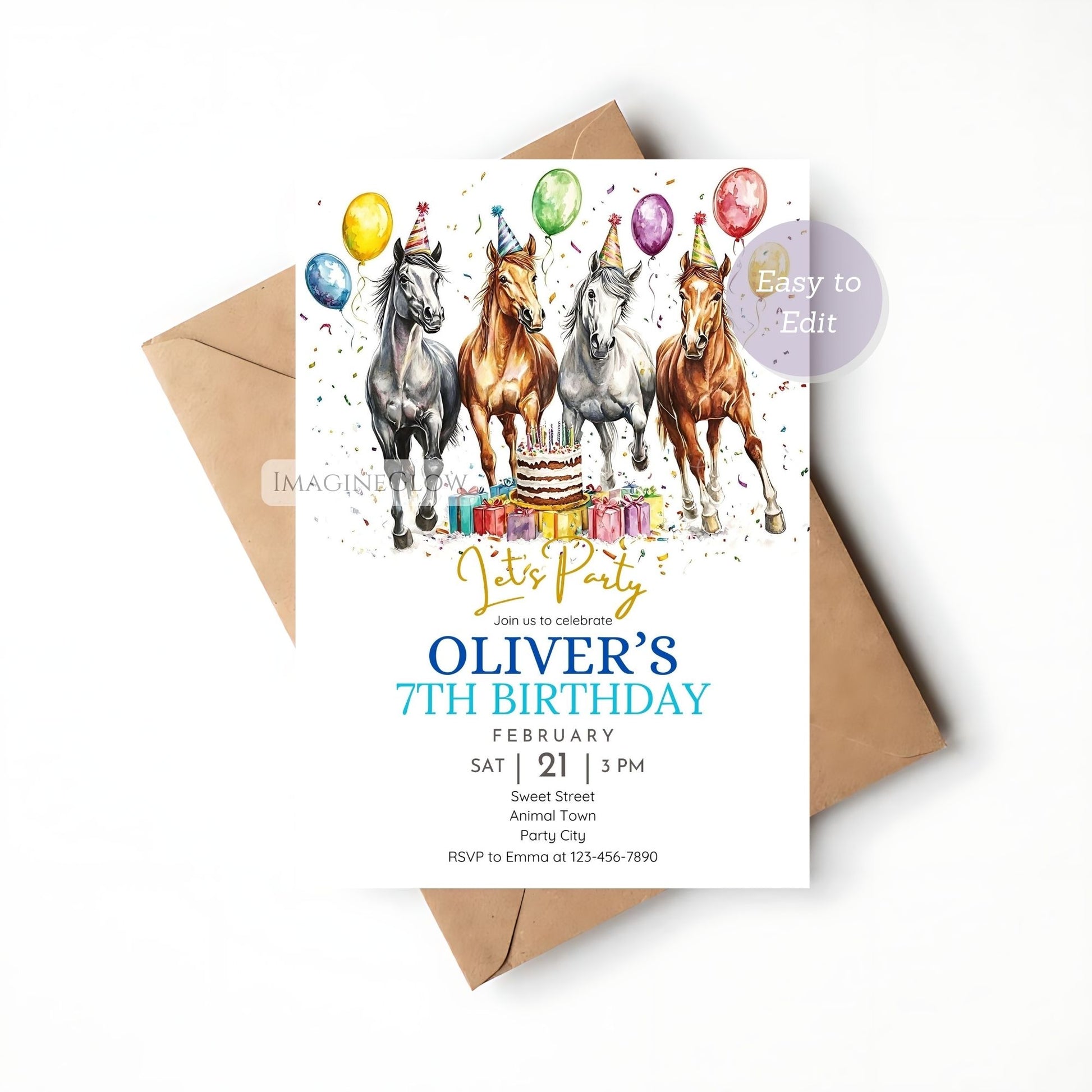 Equestrian birthday invitation printable download
Western horse-themed birthday invitation