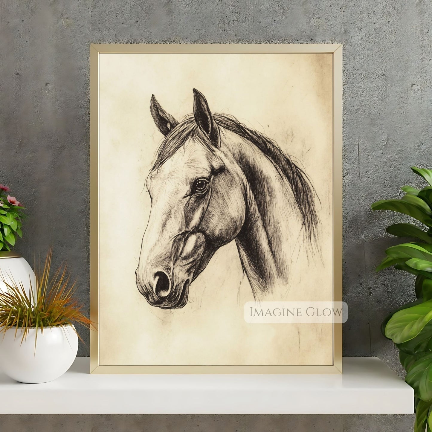 Classic horse head illustration in vintage style.
