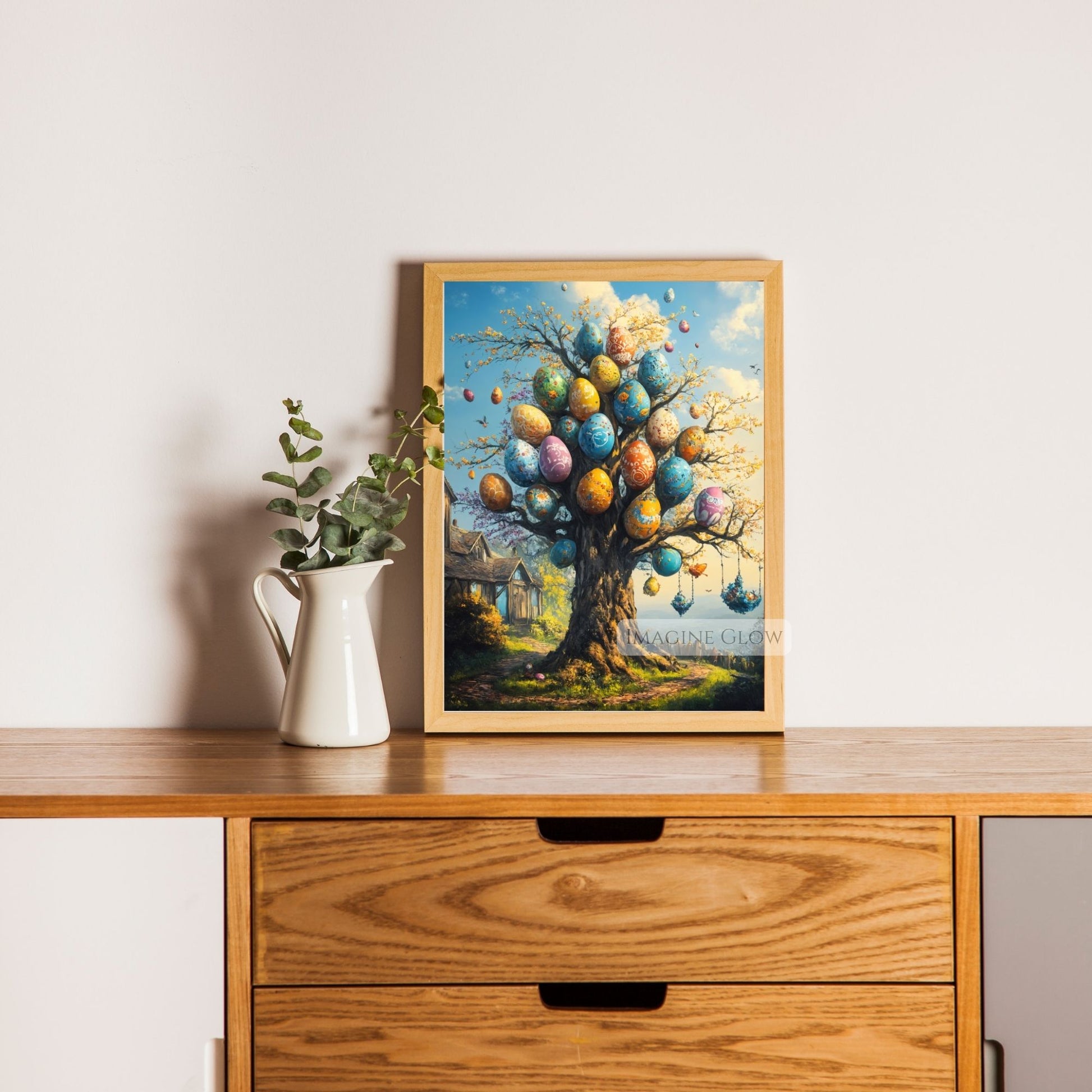 Dreamy Easter tree painting with ethereal hues