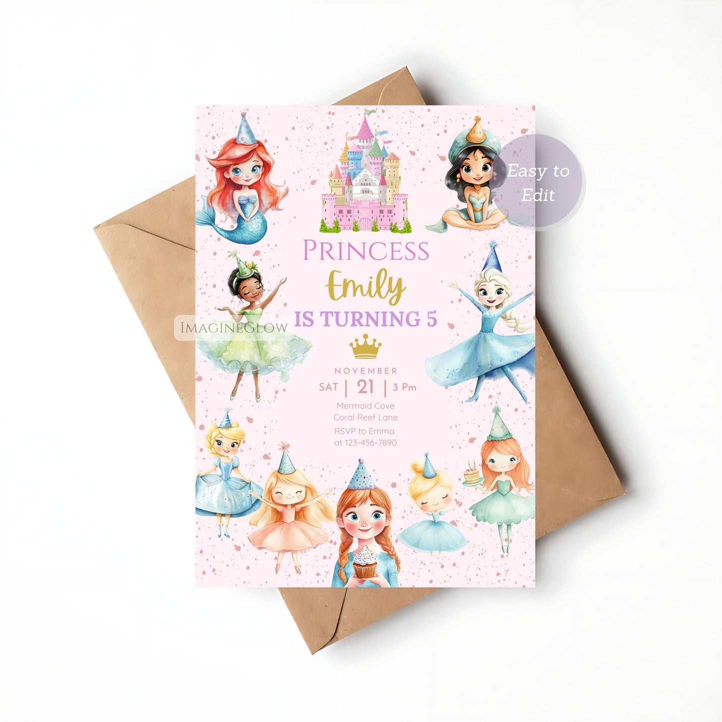 Digital princess party invitation