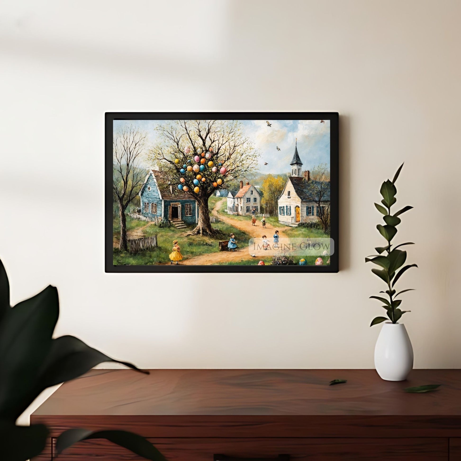Whimsical Easter Village with Easter Egg Tree