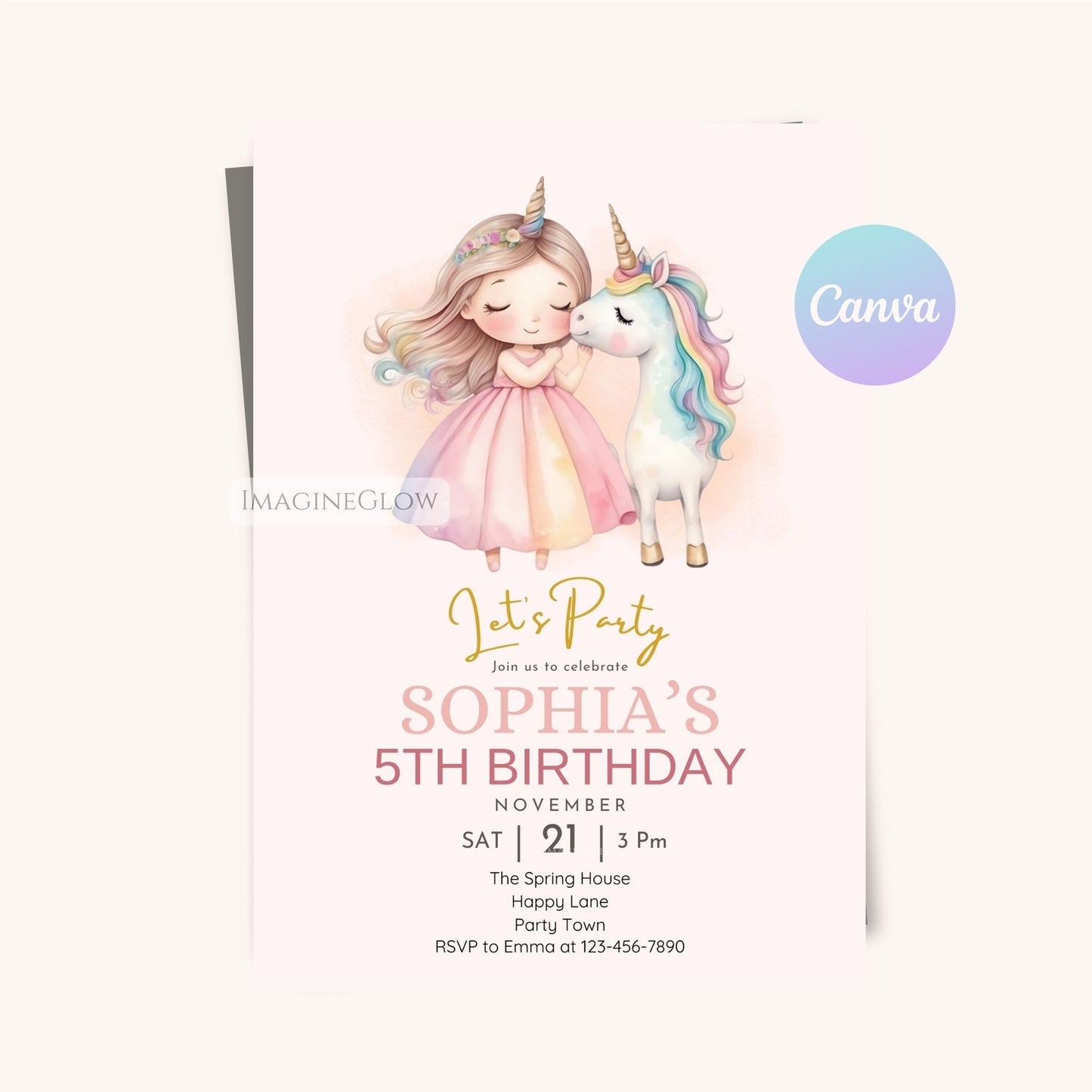 Personalized unicorn princess birthday card