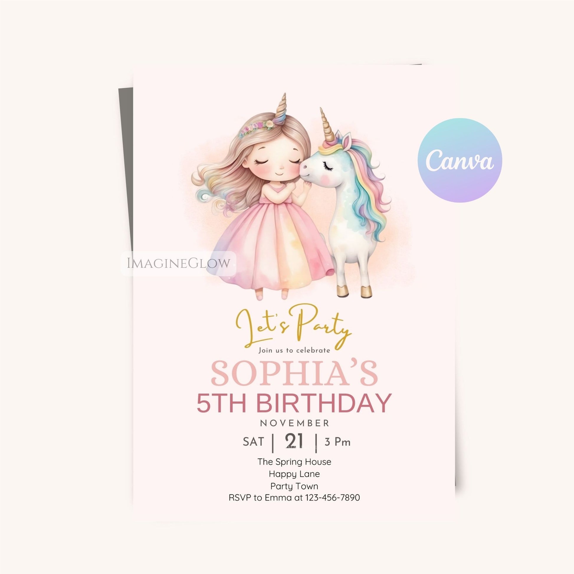 Personalized unicorn princess birthday card