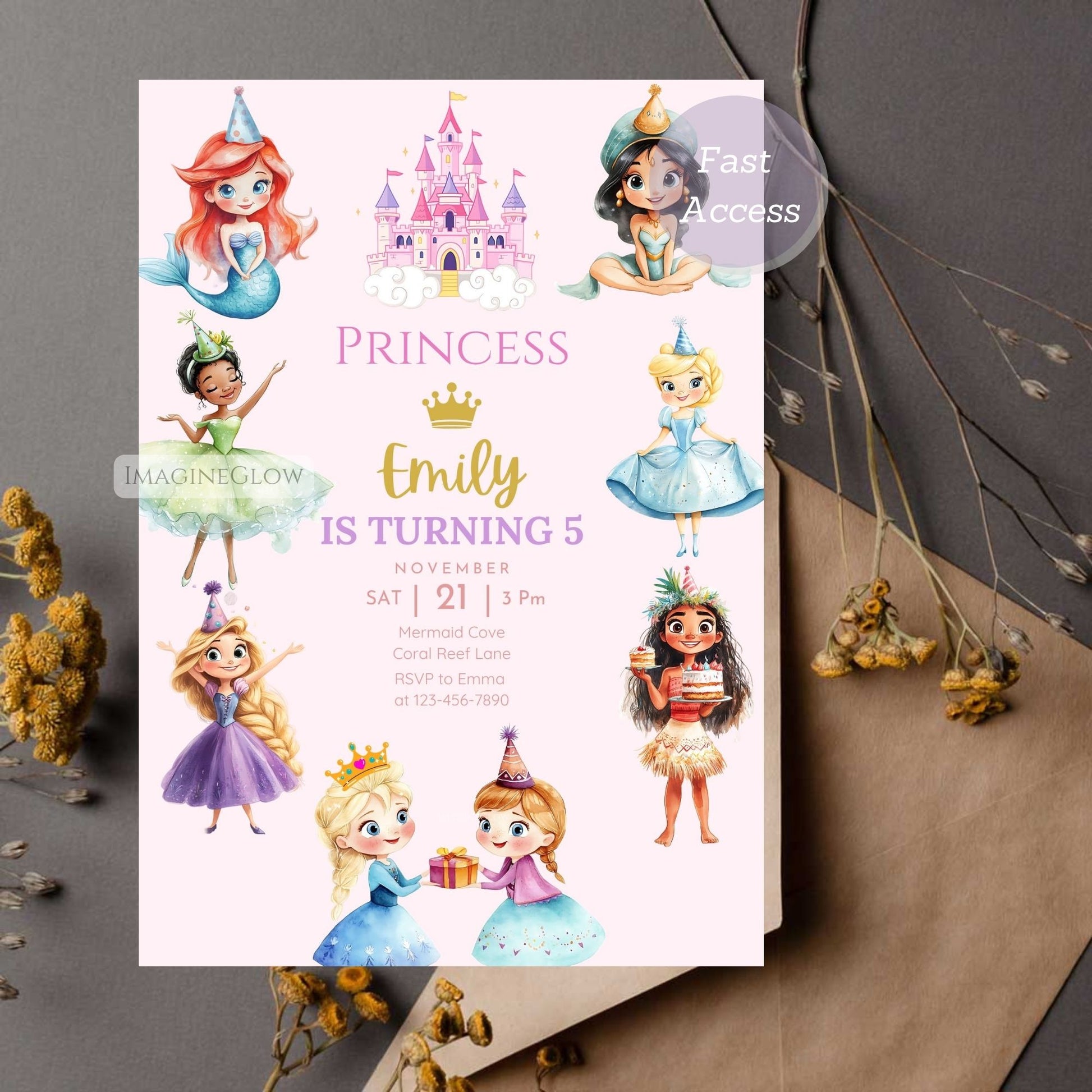 Digital download princess invitation
Royal birthday celebration invitation