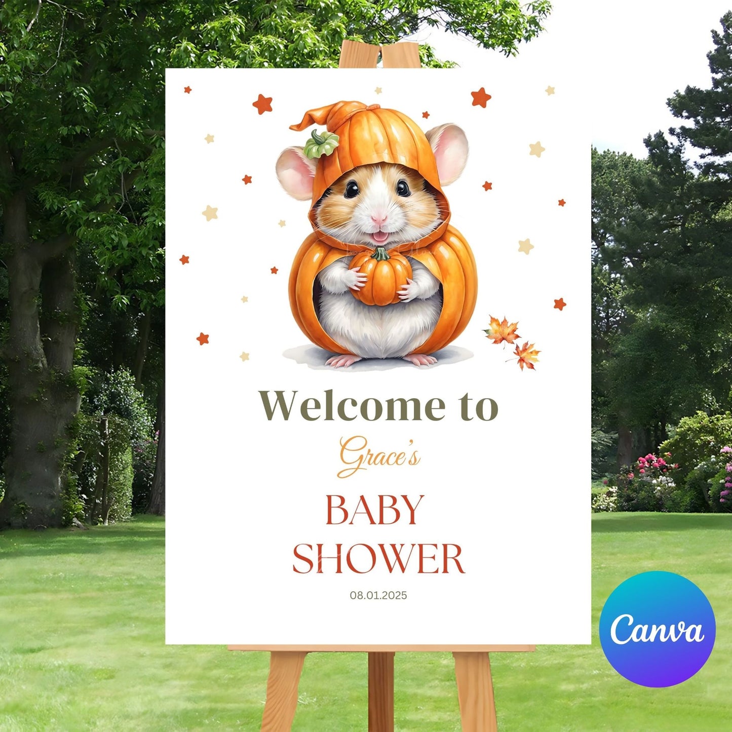 Sweet Little Pumpkin baby shower sign customizable for your event.