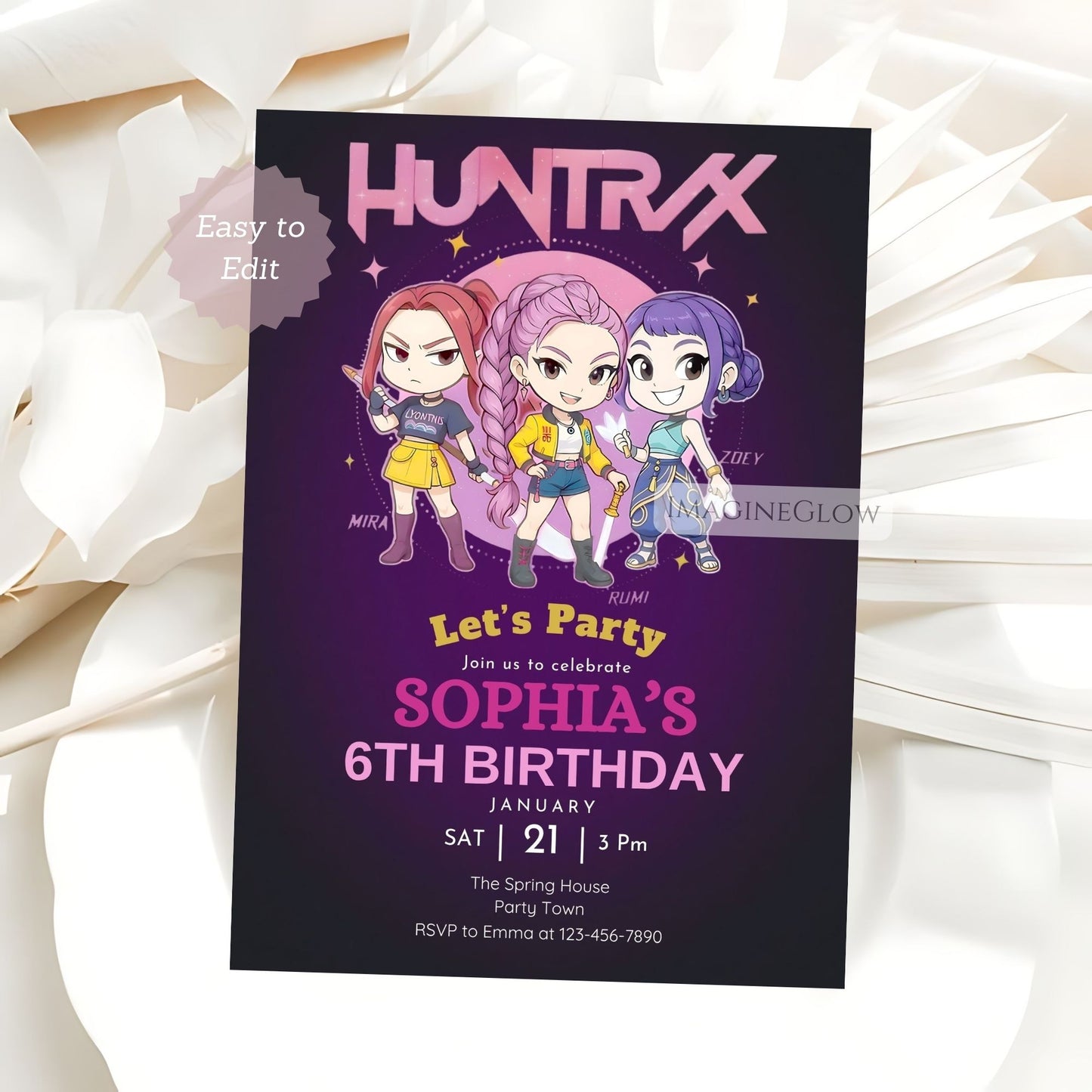 huntrix kpop birthday party invite
kpop demon hunters birthday invitation