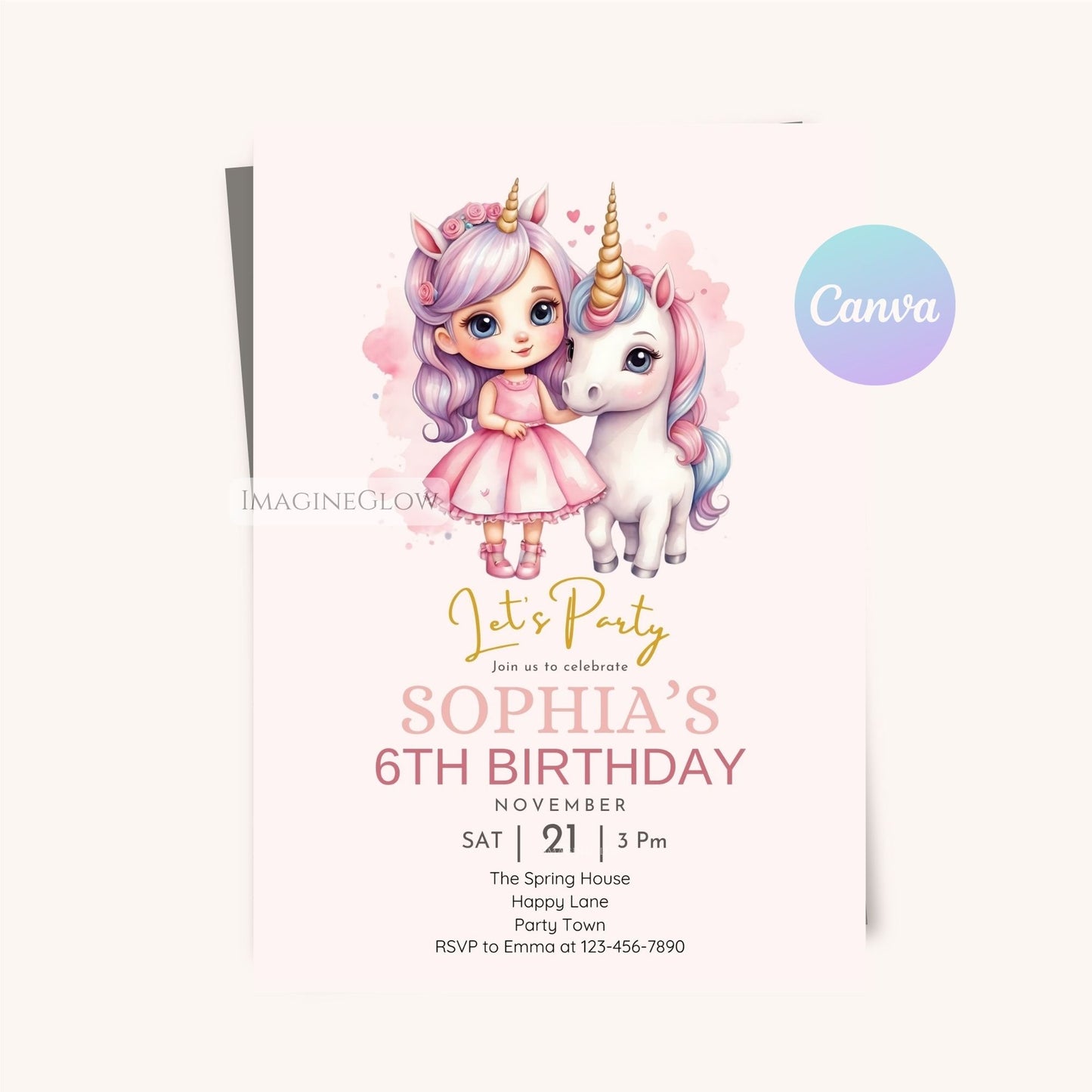 Printable unicorn birthday invitation