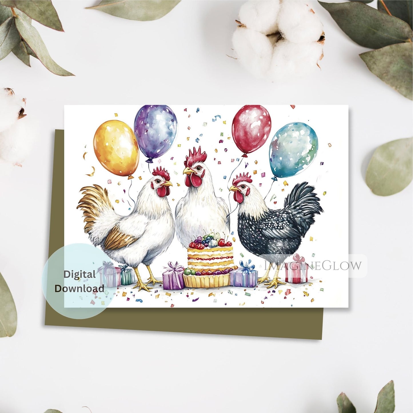 Barnyard-themed rooster birthday greeting card
Digital printable rooster birthday card
Farm animal rooster birthday card rustic style