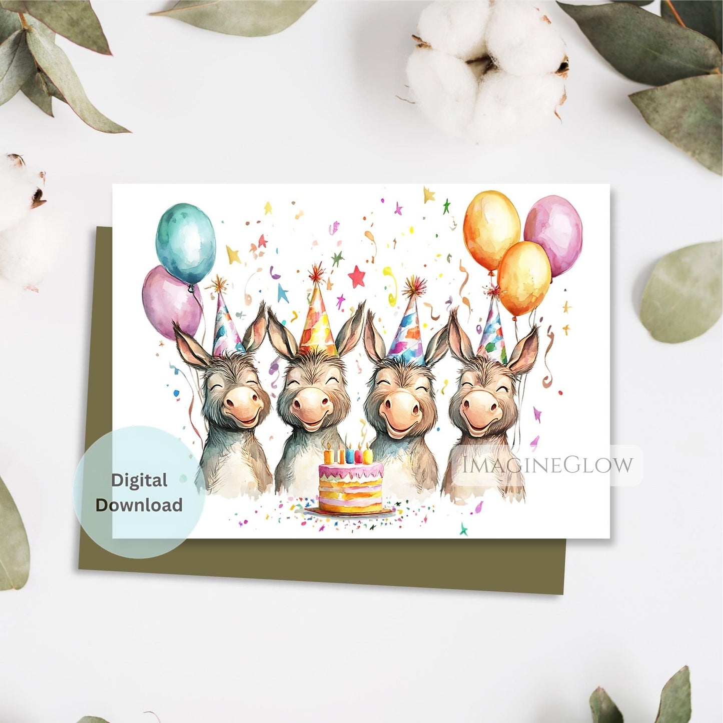 donkey illustration birthday card
adorable farm animal birthday card
