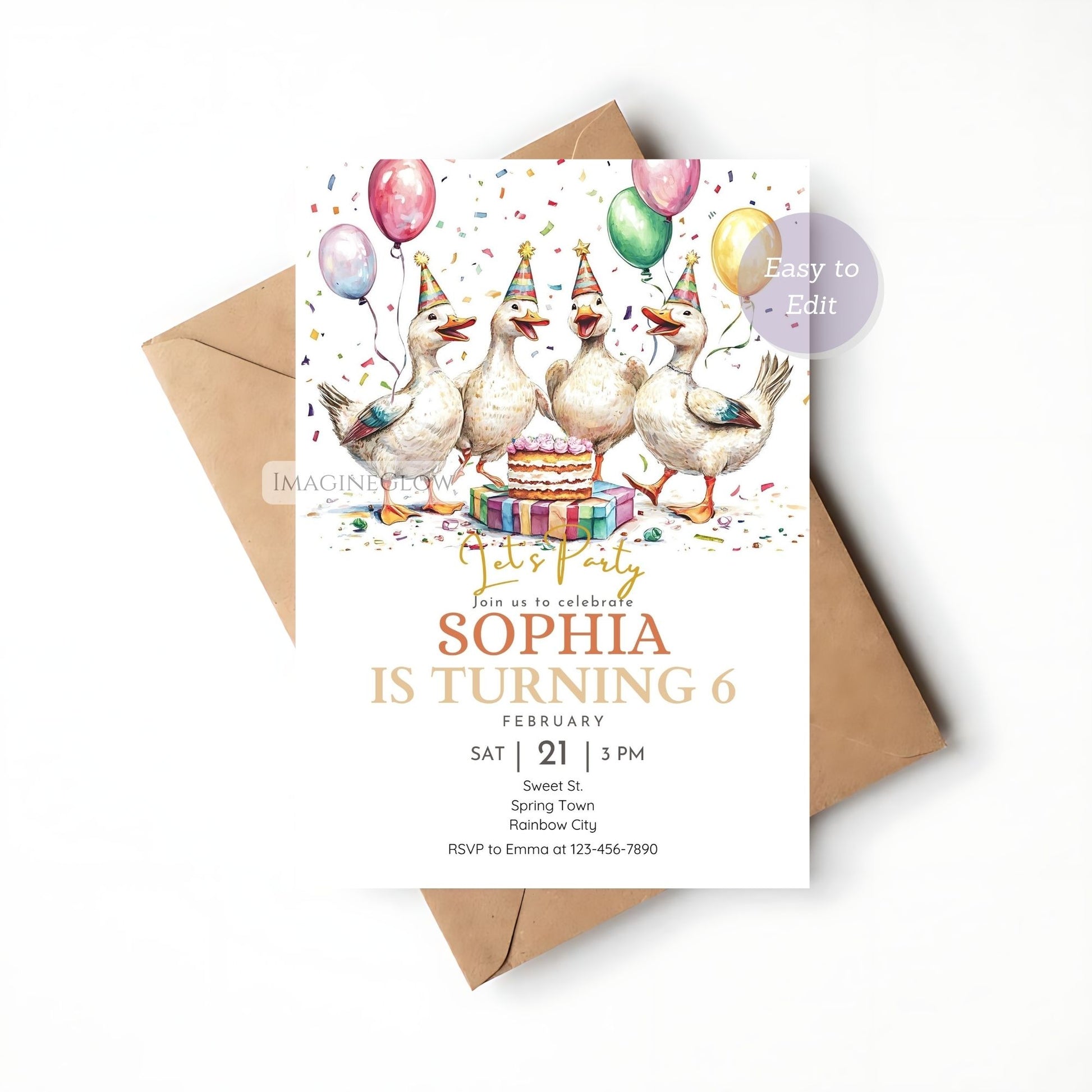 Digital farm-themed birthday party invitation
Singing ducks farm birthday invitation for kids