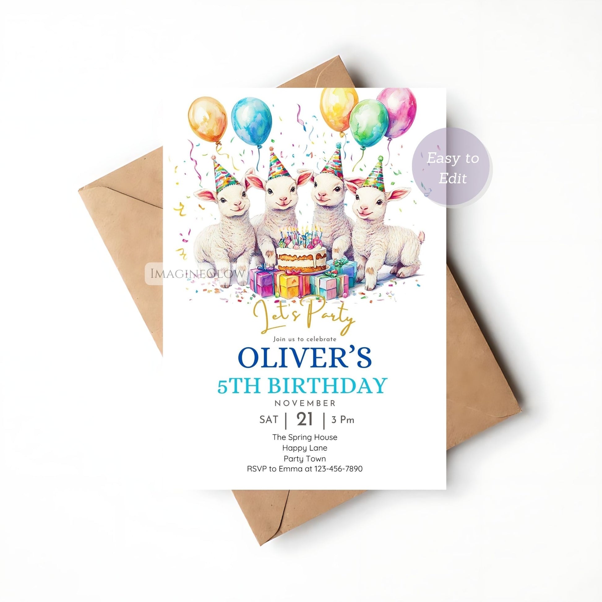 Sheep birthday party card template