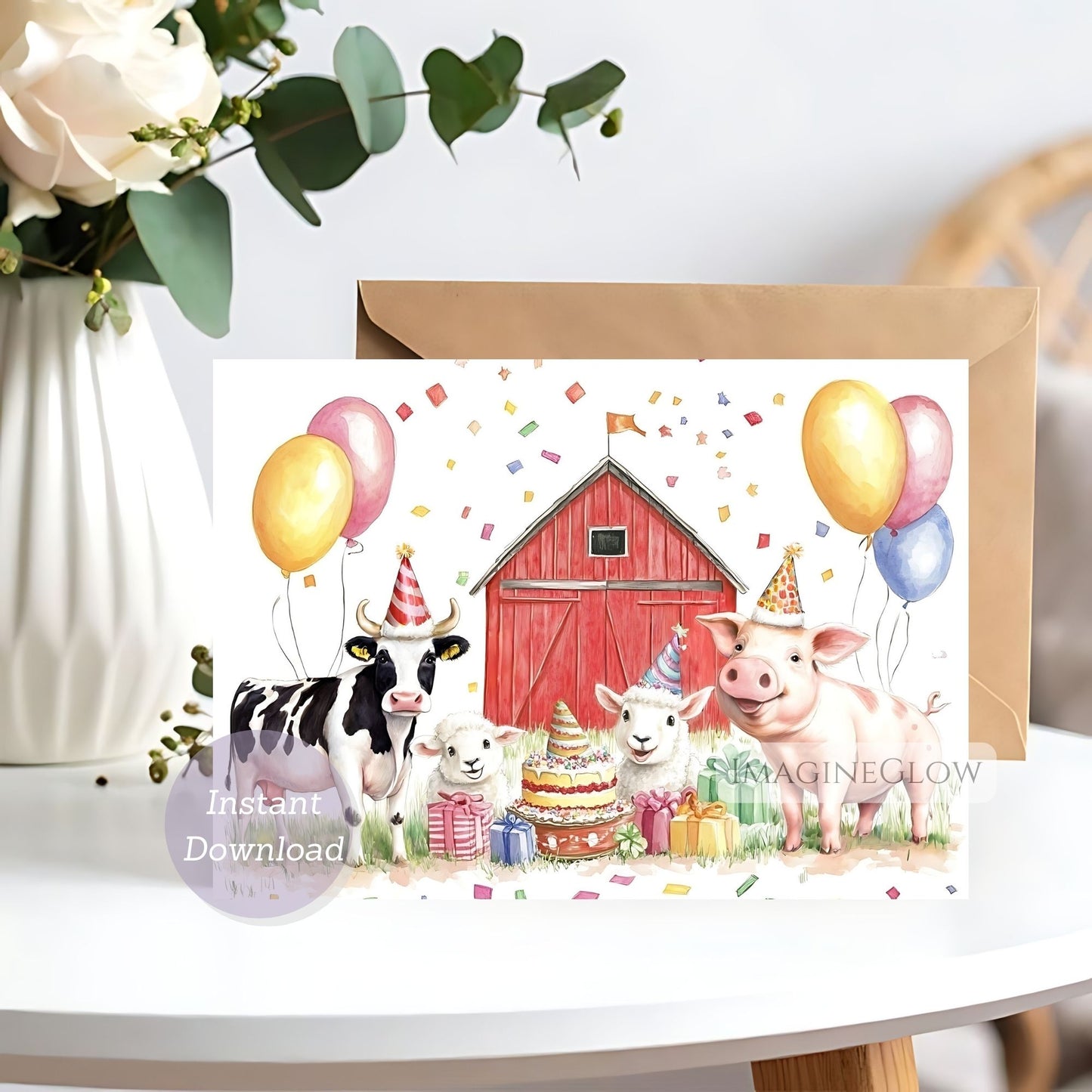 farm animal printable birthday card
farm animals birthday digital download
rustic barnyard birthday card