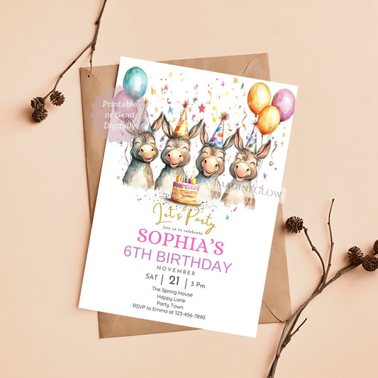 Cute donkey and flowers party card