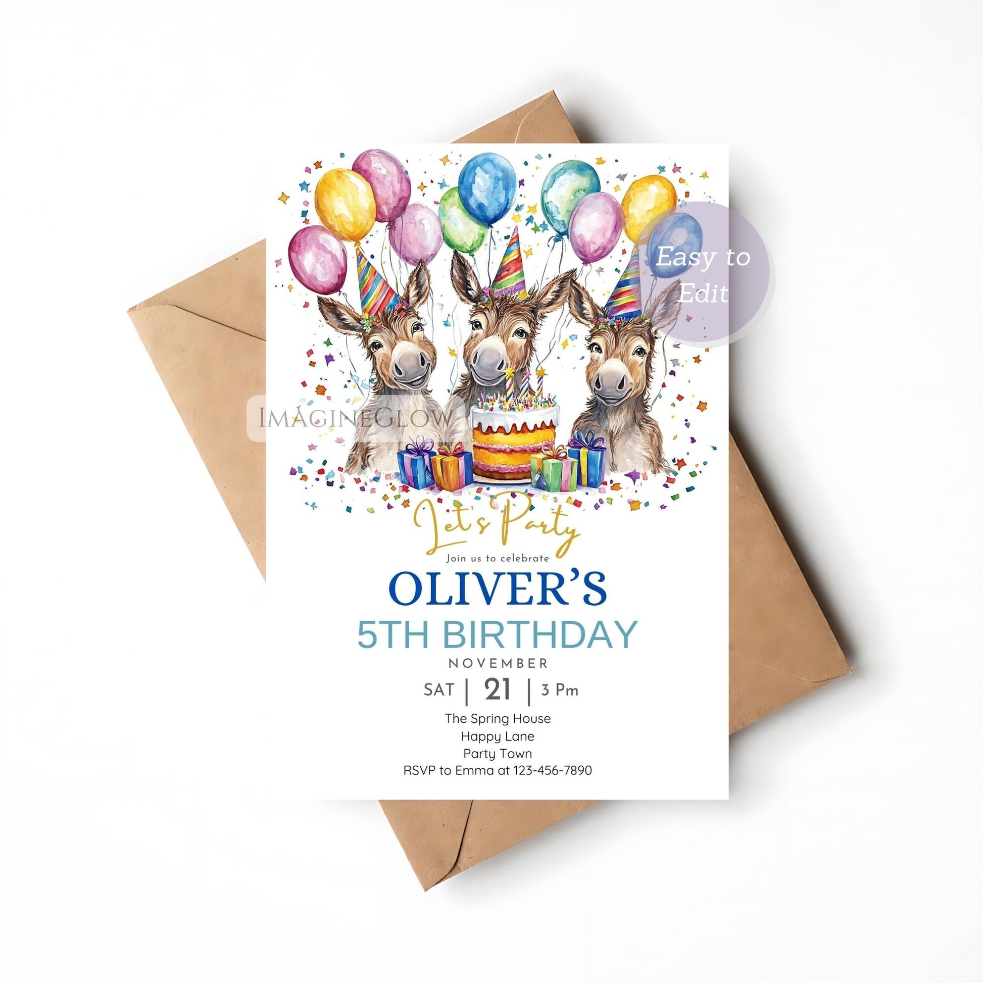 Printable farm party invite with donkey