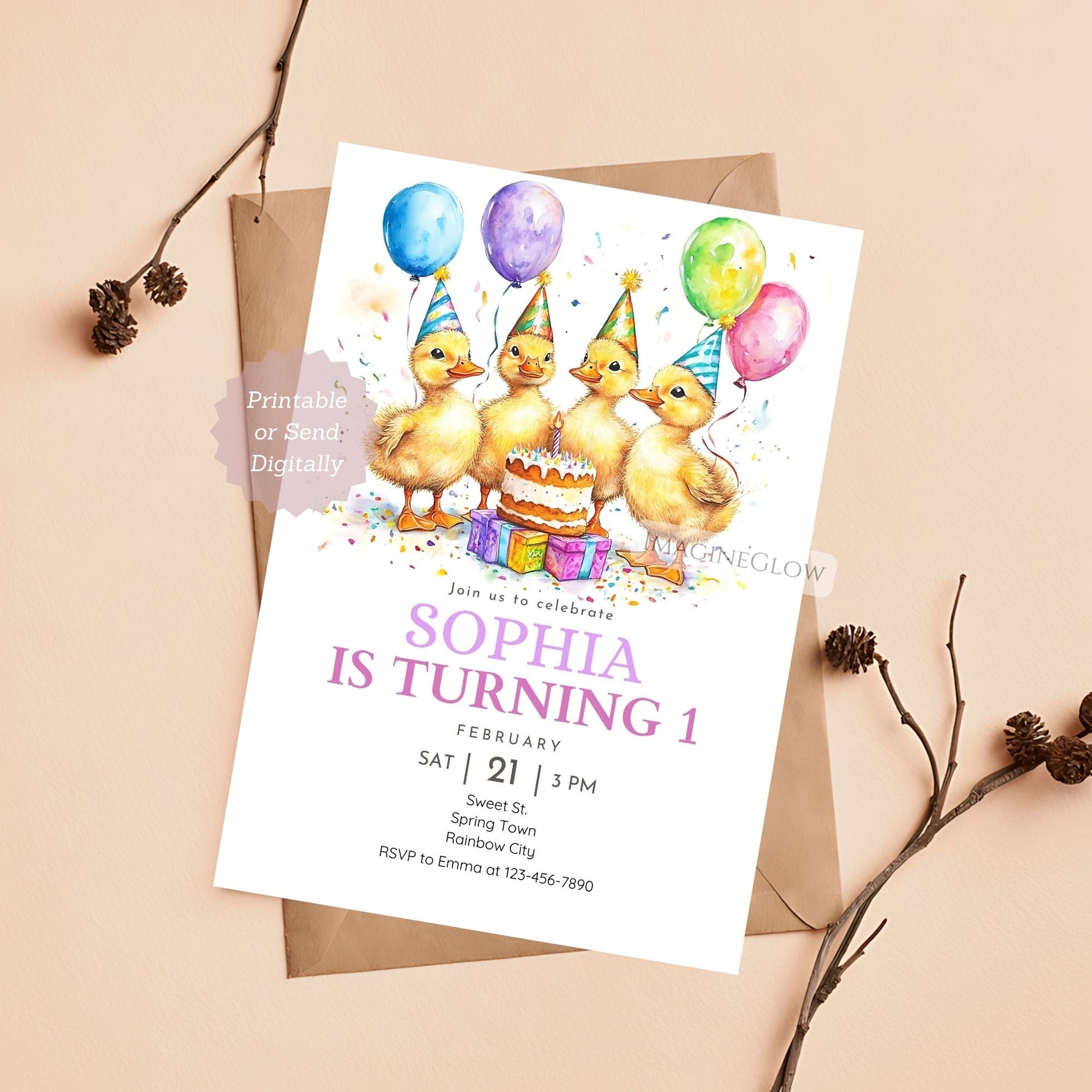 Cute Duckling Birthday Invitation - Farm Theme