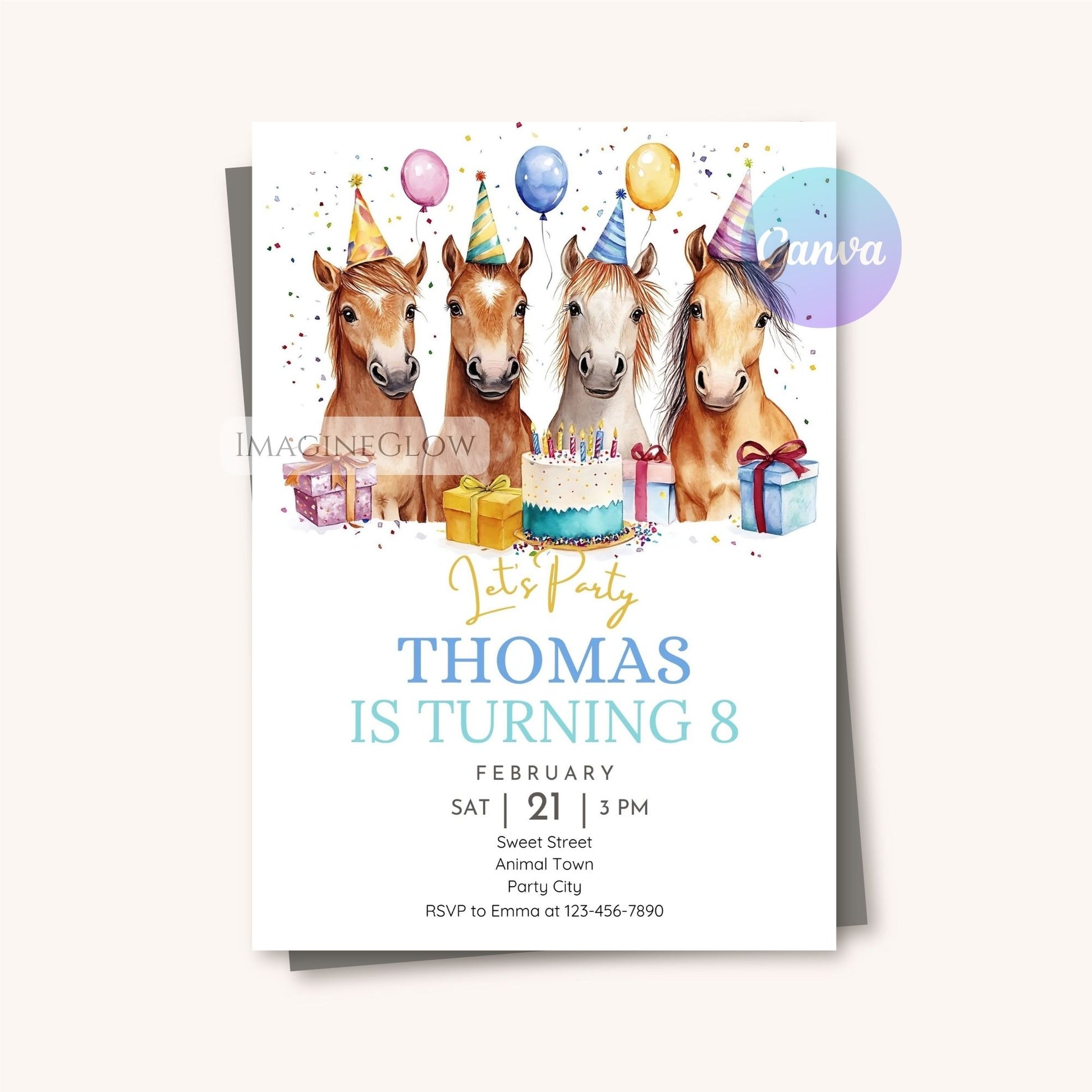 farm animal kids birthday card
editable horse party invite