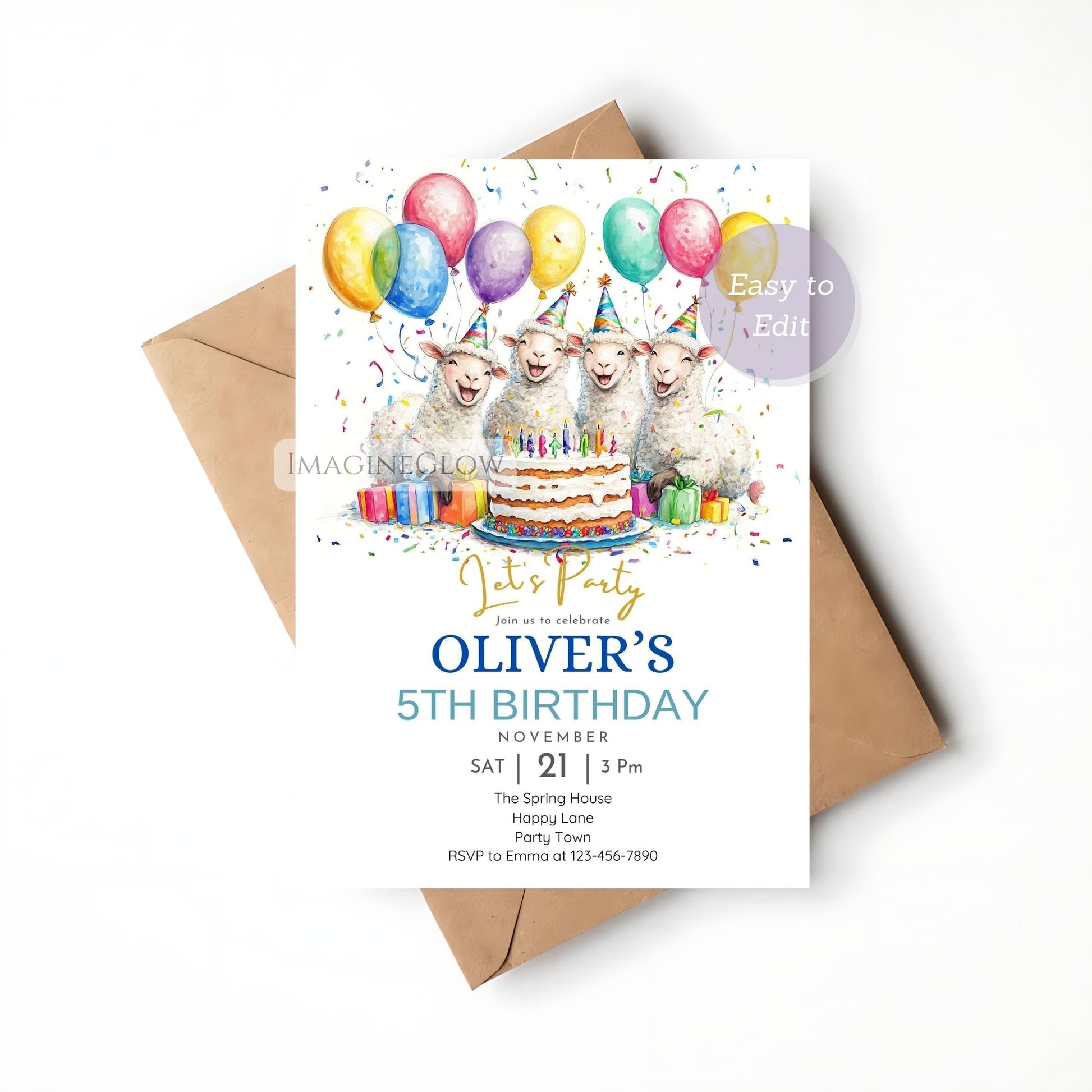 Canva editable sheep invitation