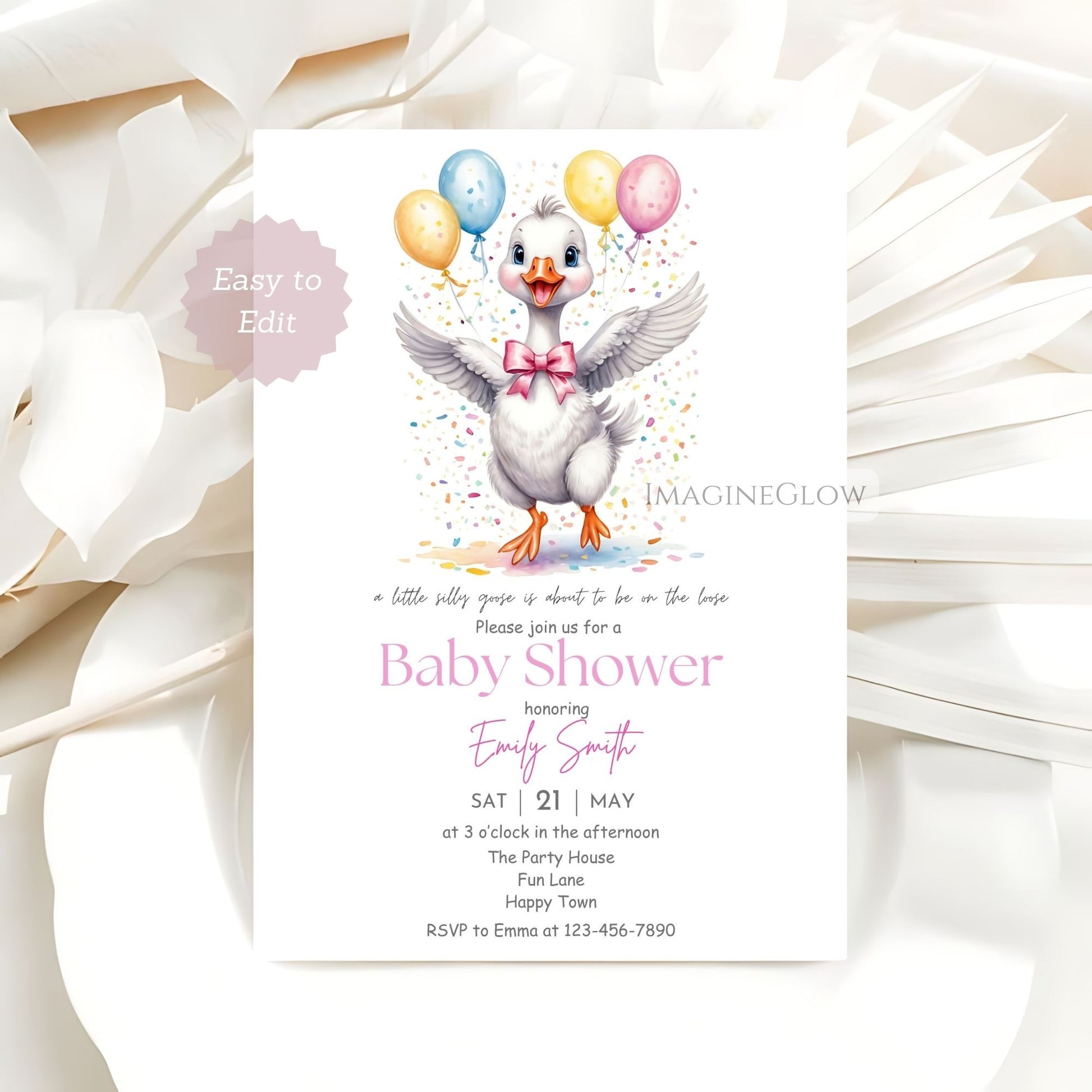 editable goose theme baby shower card