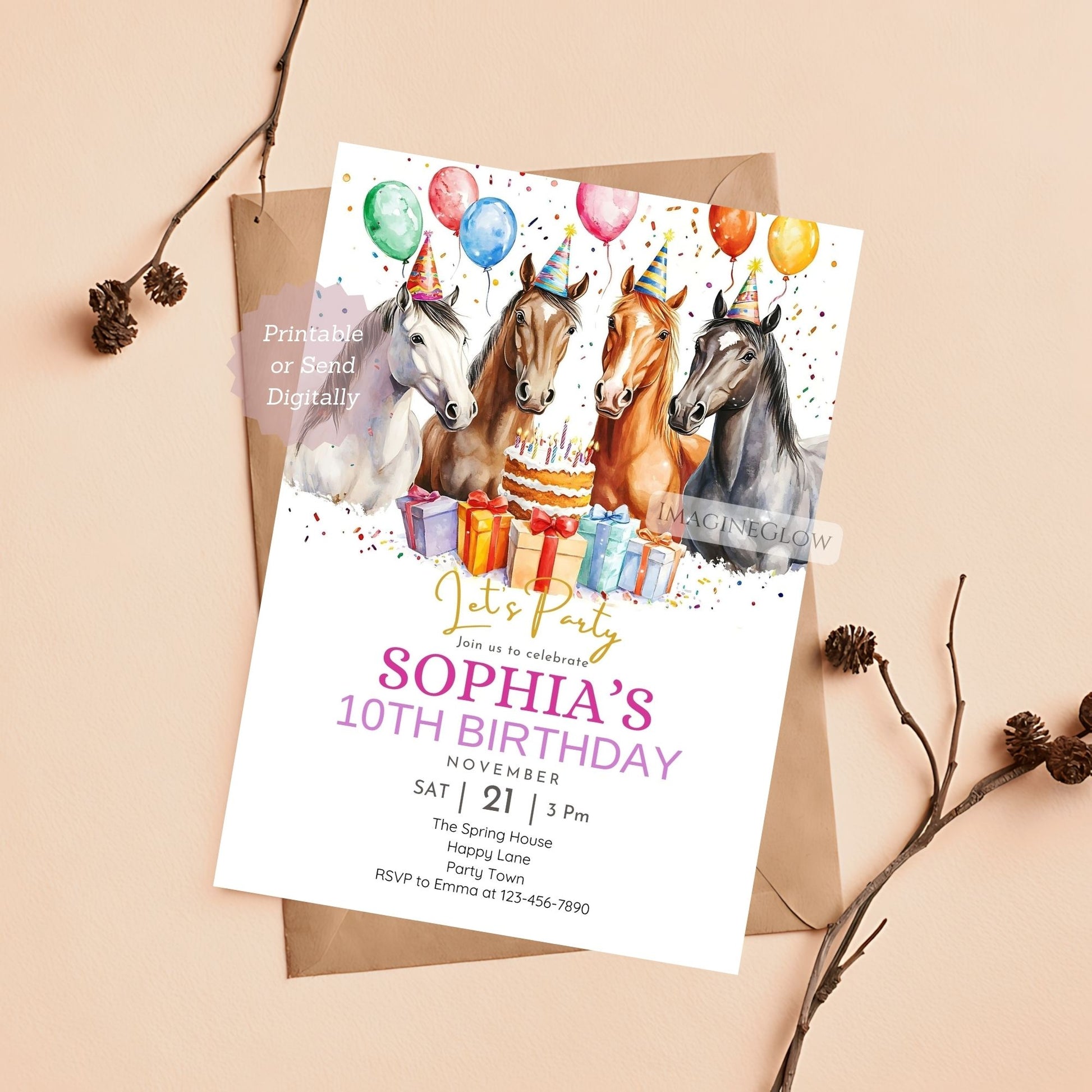 Horse birthday invitation with elegant design