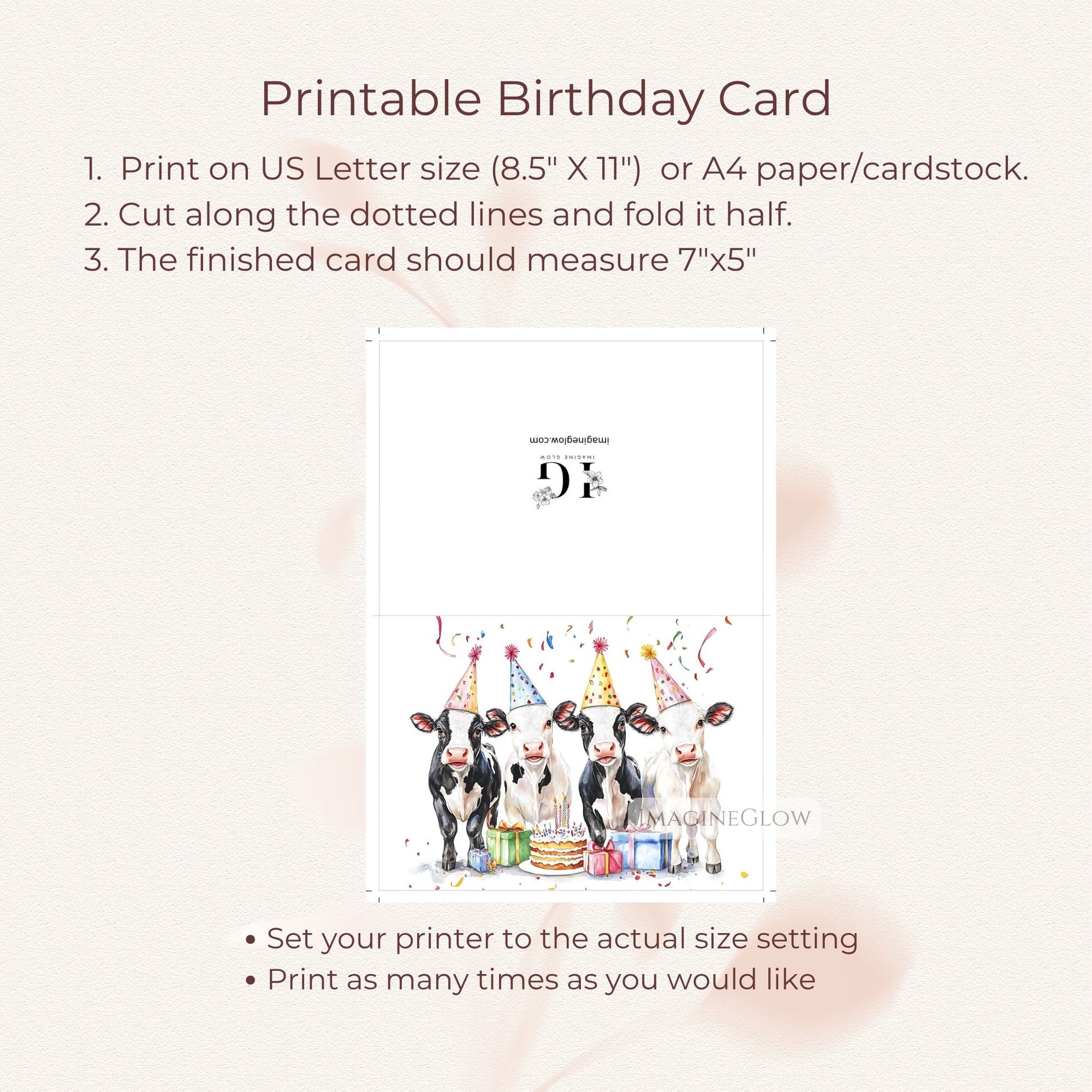 Printable farm animal card
Cow birthday party invitation
Animal lover birthday card