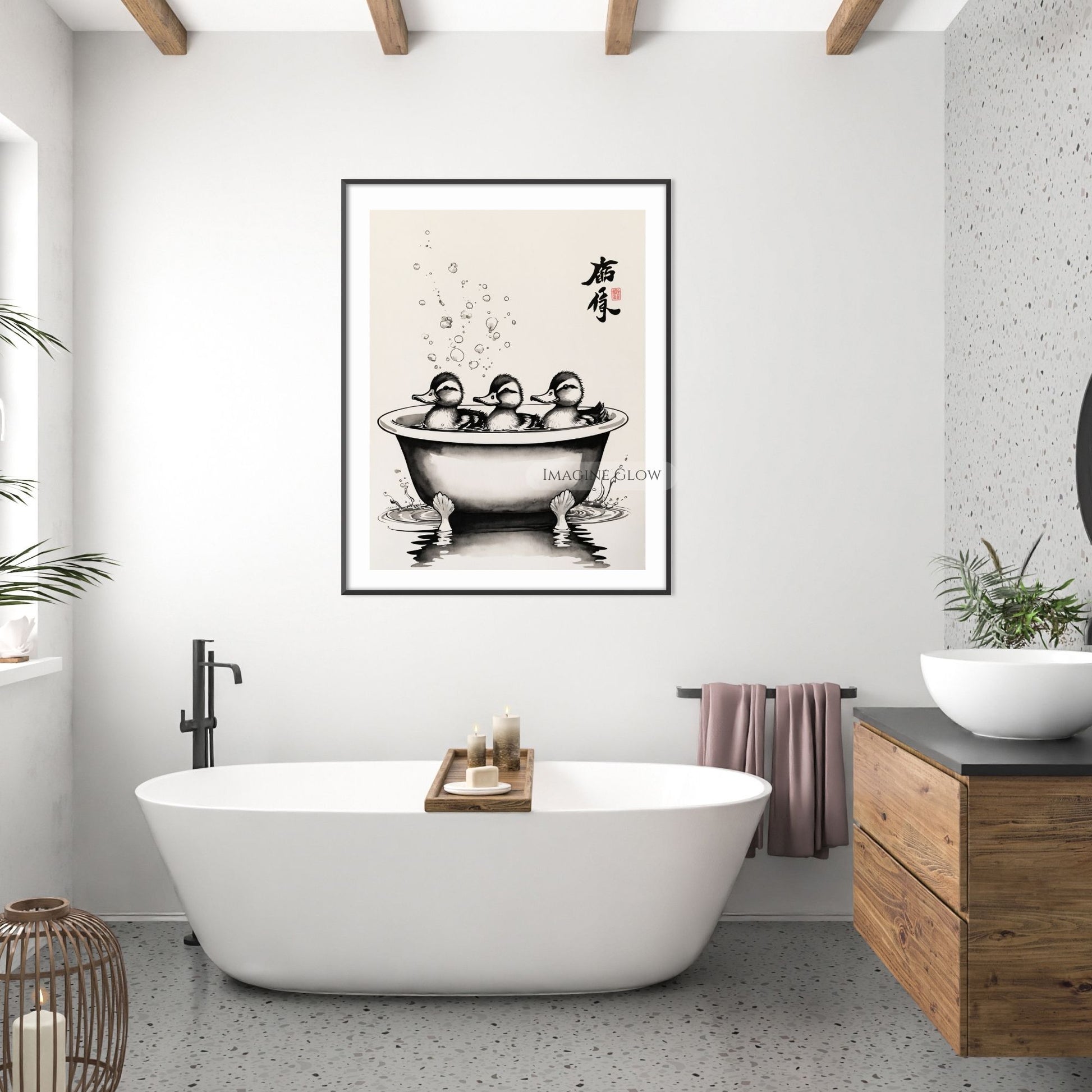 Cute ducks taking a bath farm-style bathroom print