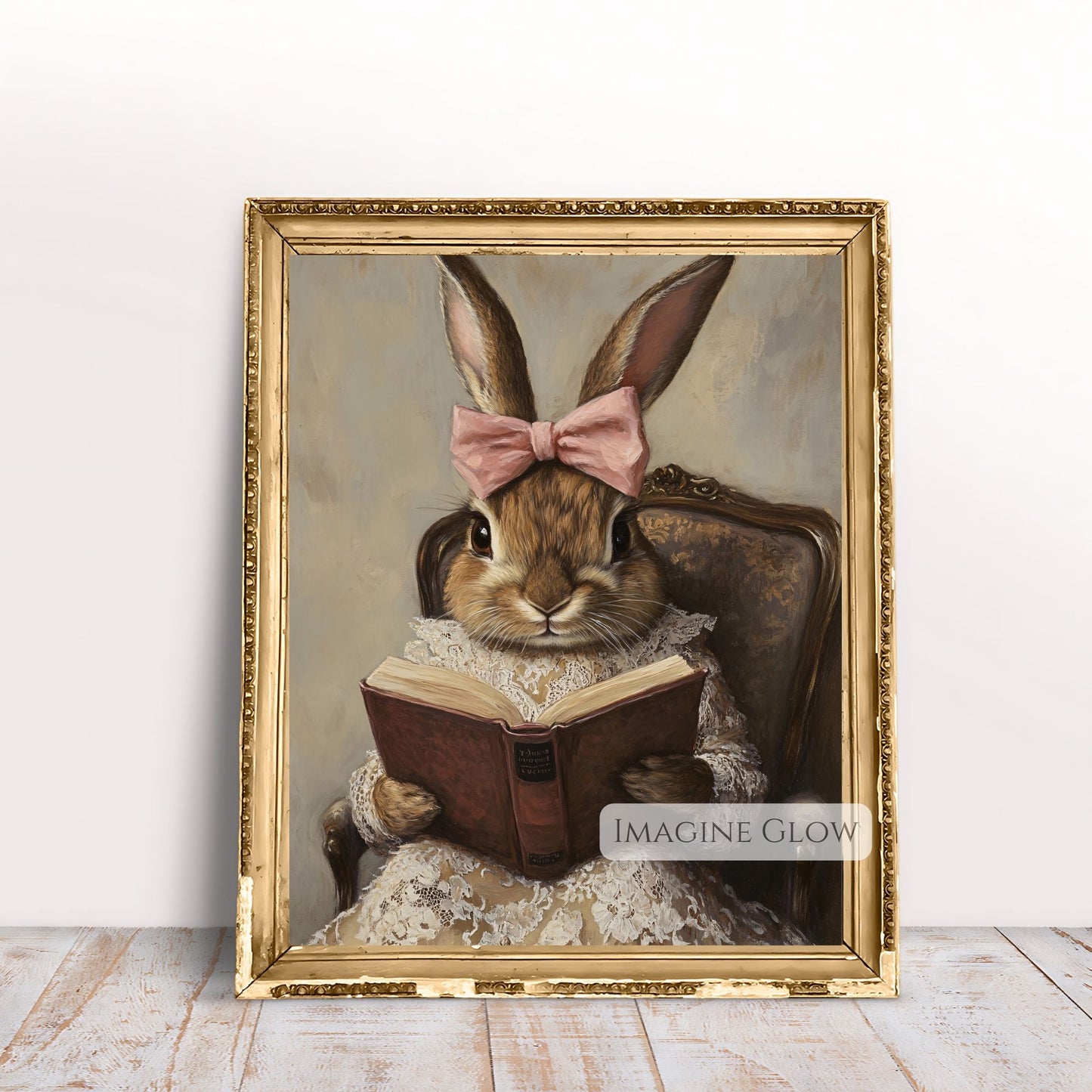 Charming rabbit reading book illustration