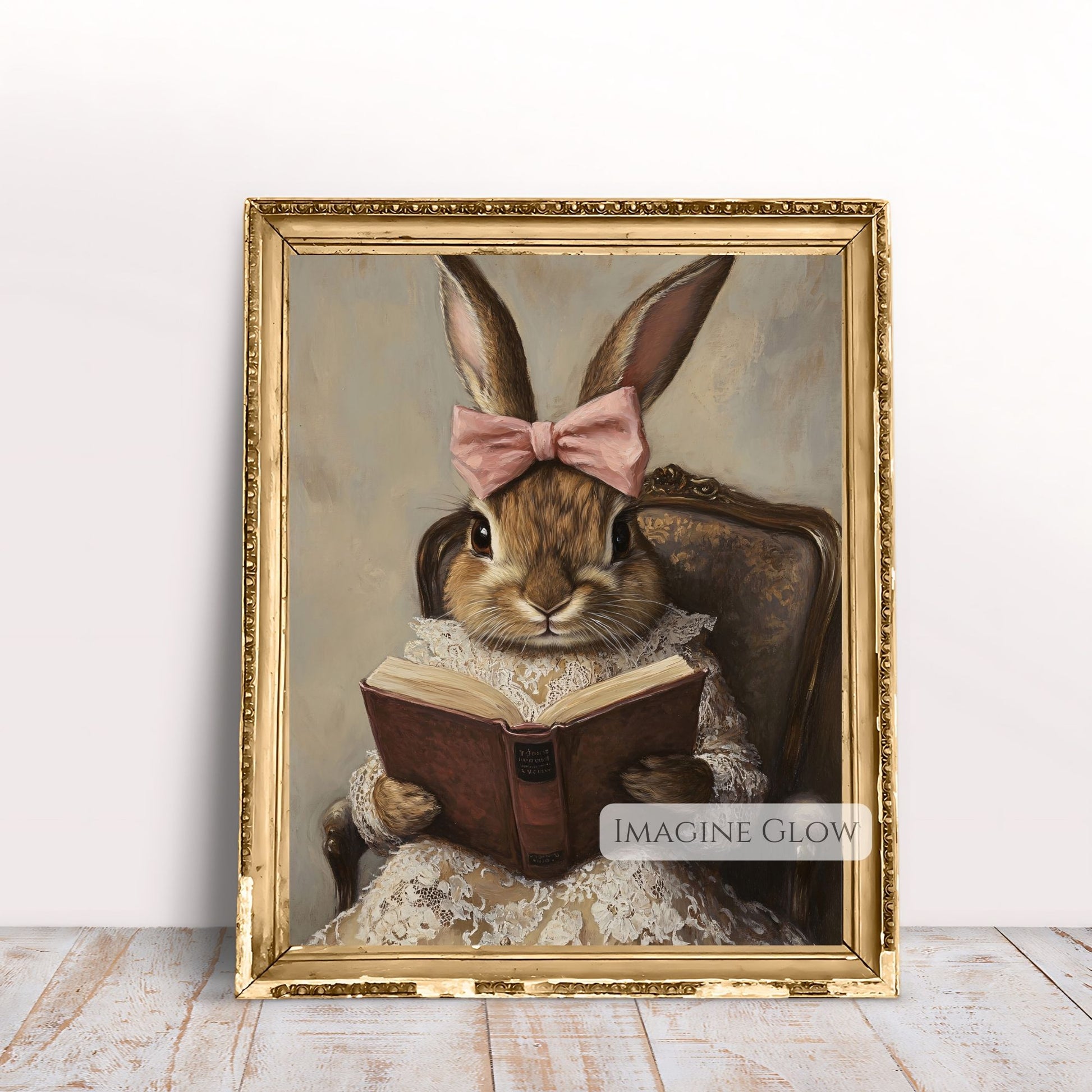 Charming rabbit reading book illustration