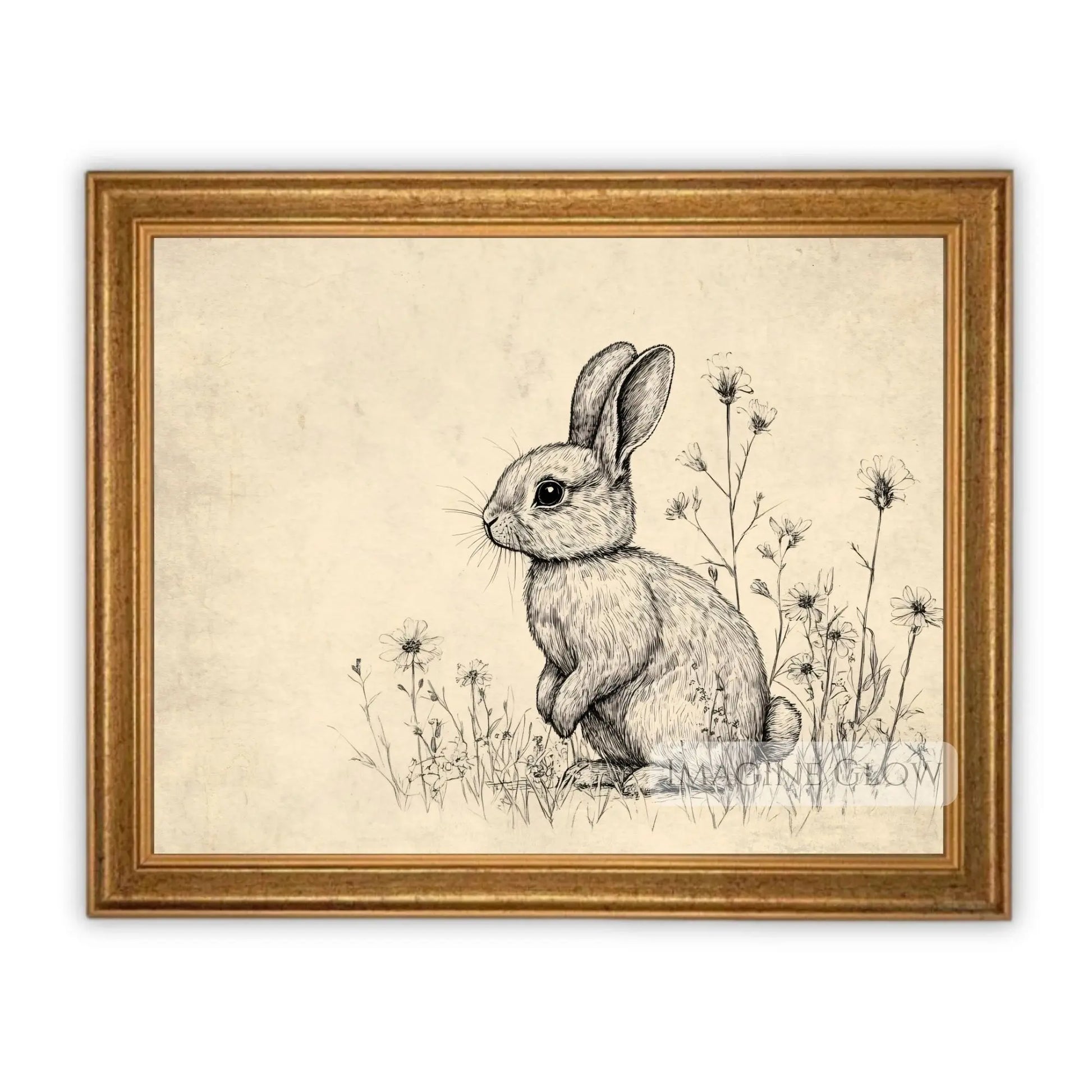 Vintage rabbit print for rustic and cottage-style homes.