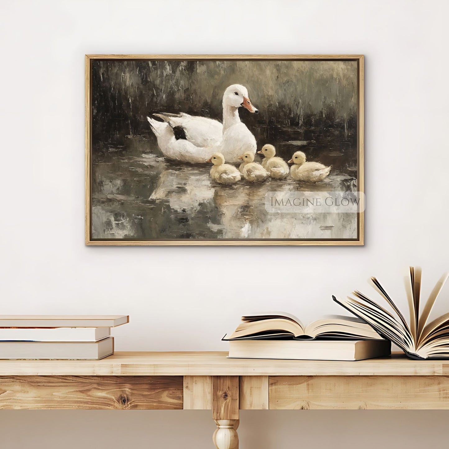 Country-style animal print with ducklings on a pond