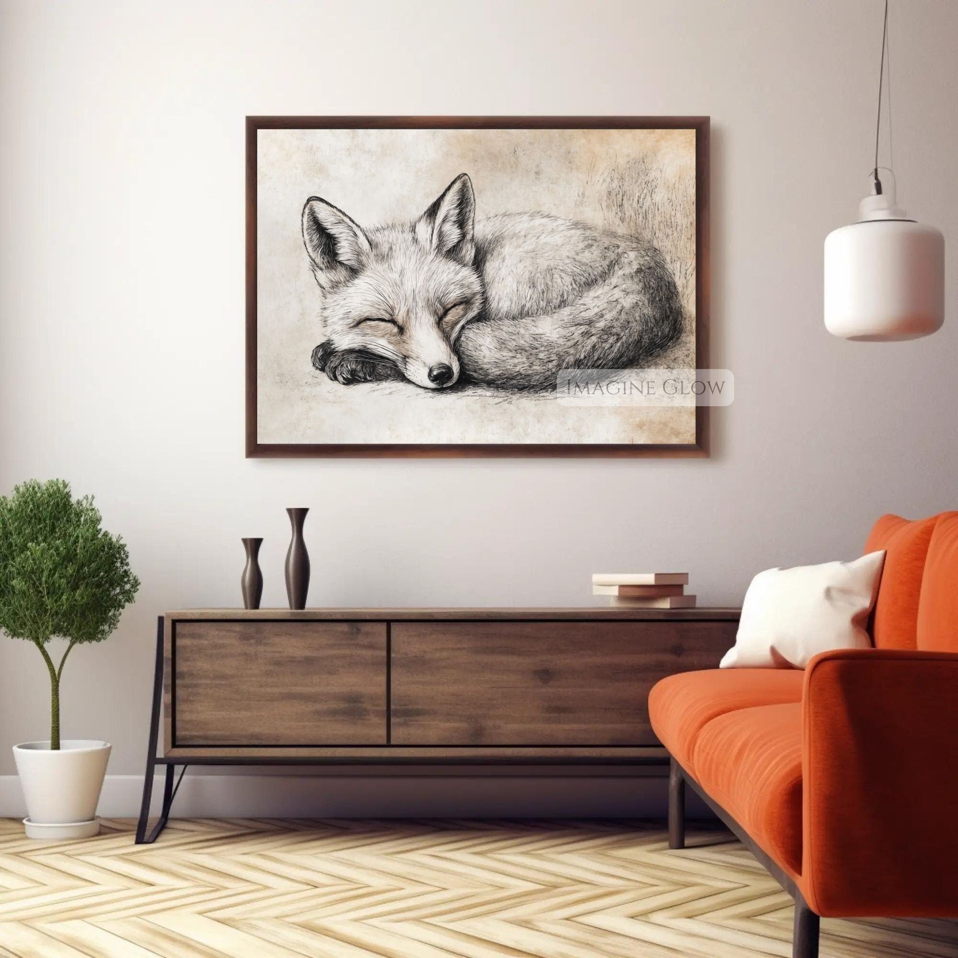 Vintage-style fox motion sketch for art prints.