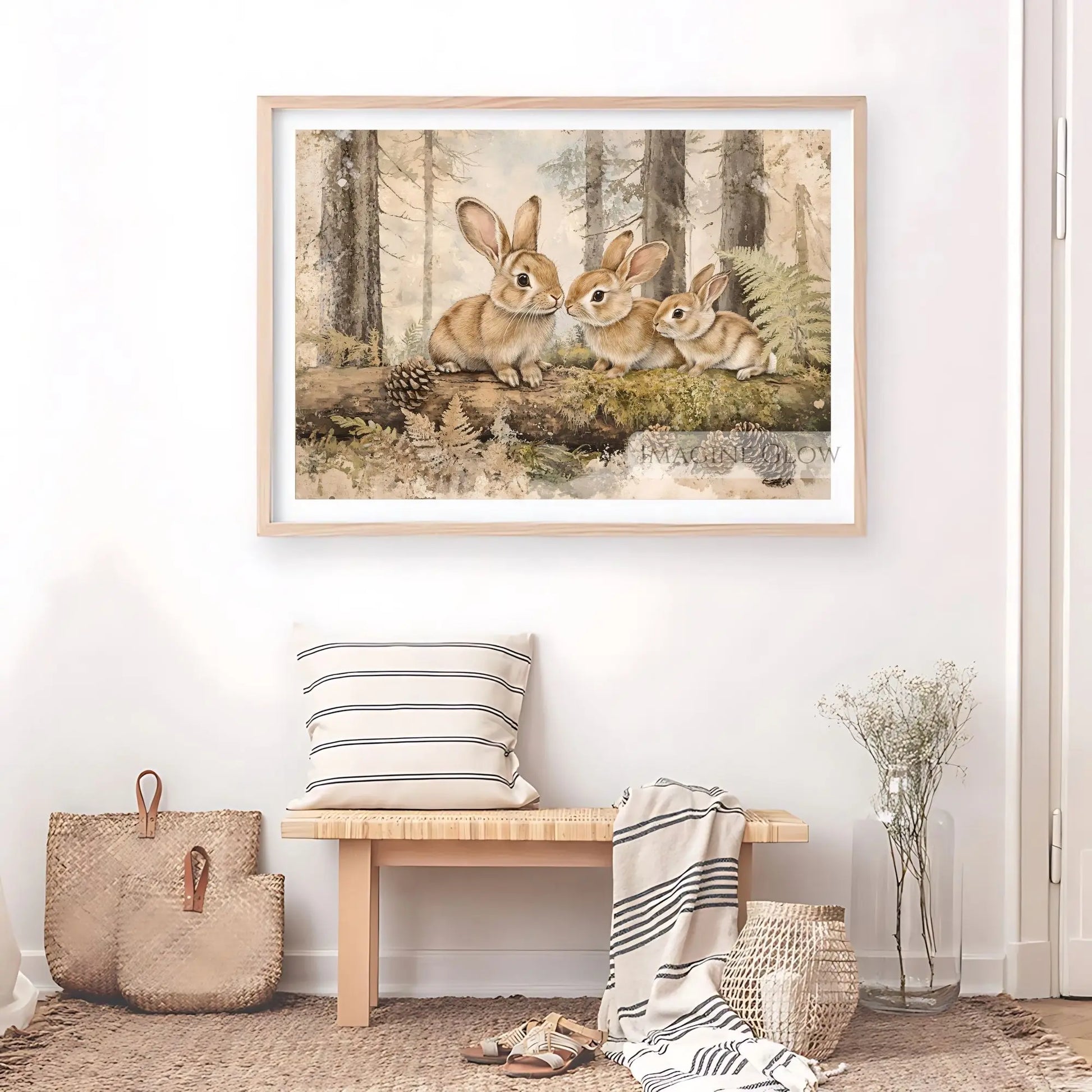 Bunny family vintage wall art for spring decorations.