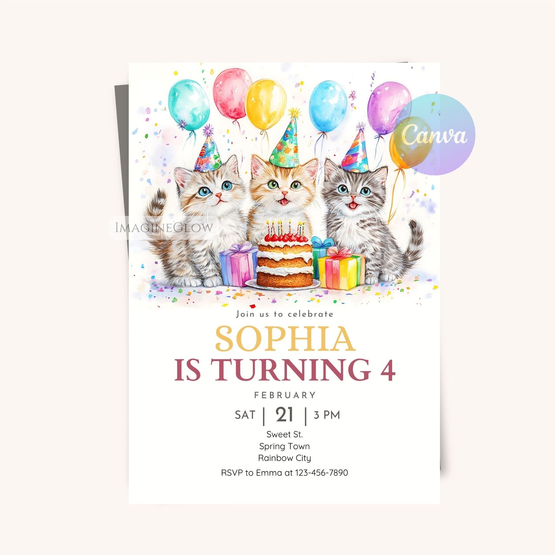 adorable cats with balloons birthday card