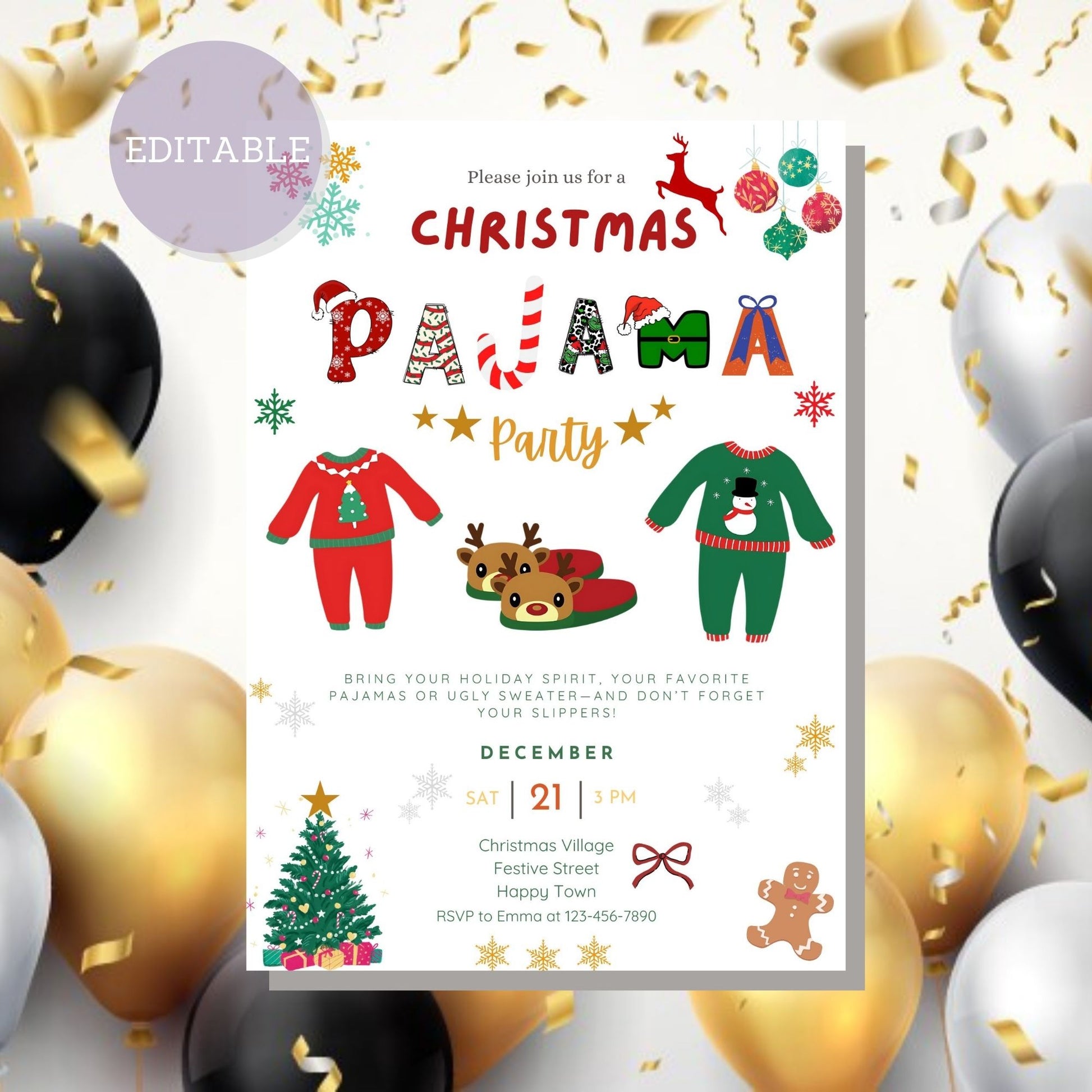 Personalized Christmas Party Invitations for Pajama Night