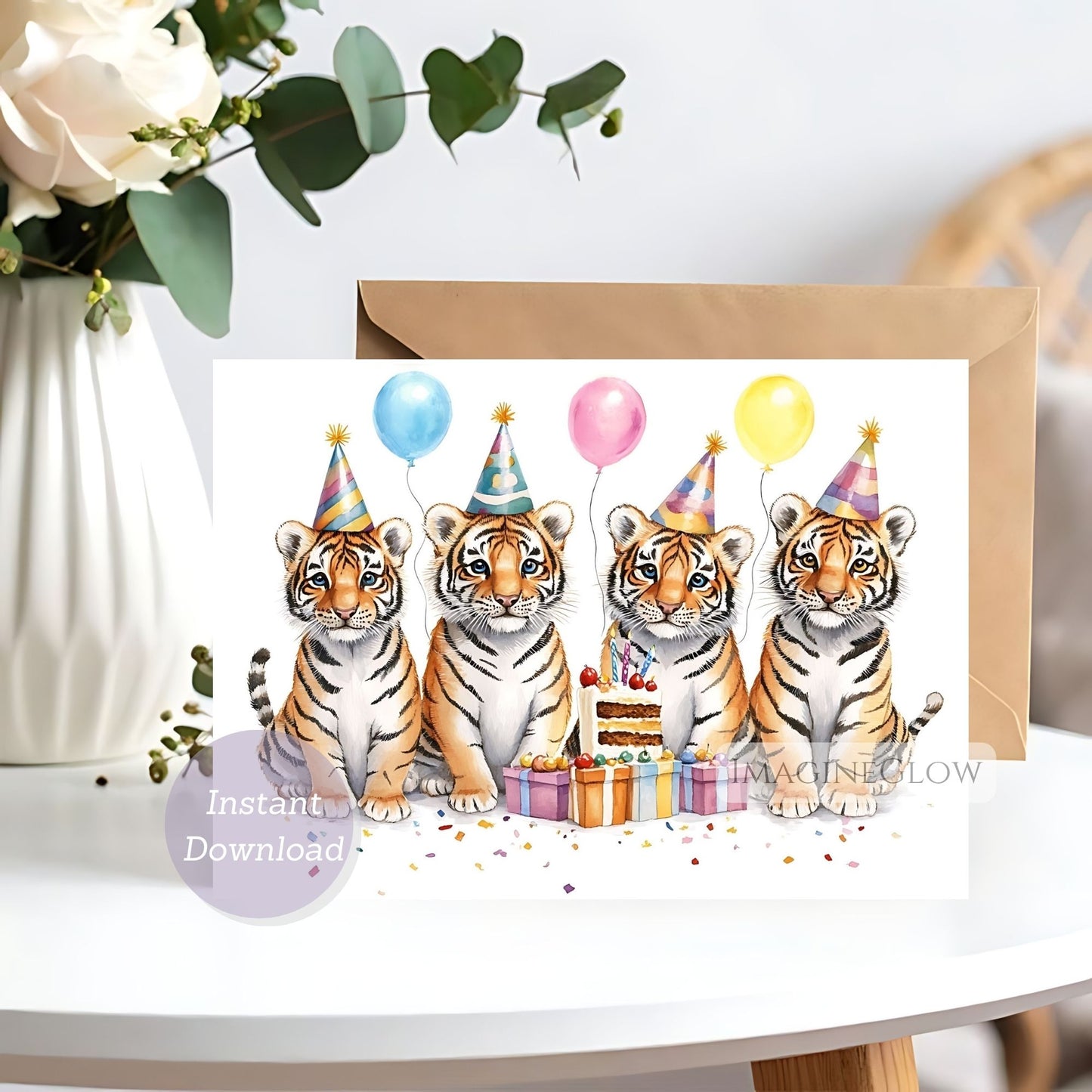 Tiger Birthday Card - Printable Fierce Tiger Greeting Card for Wildlife Lovers
