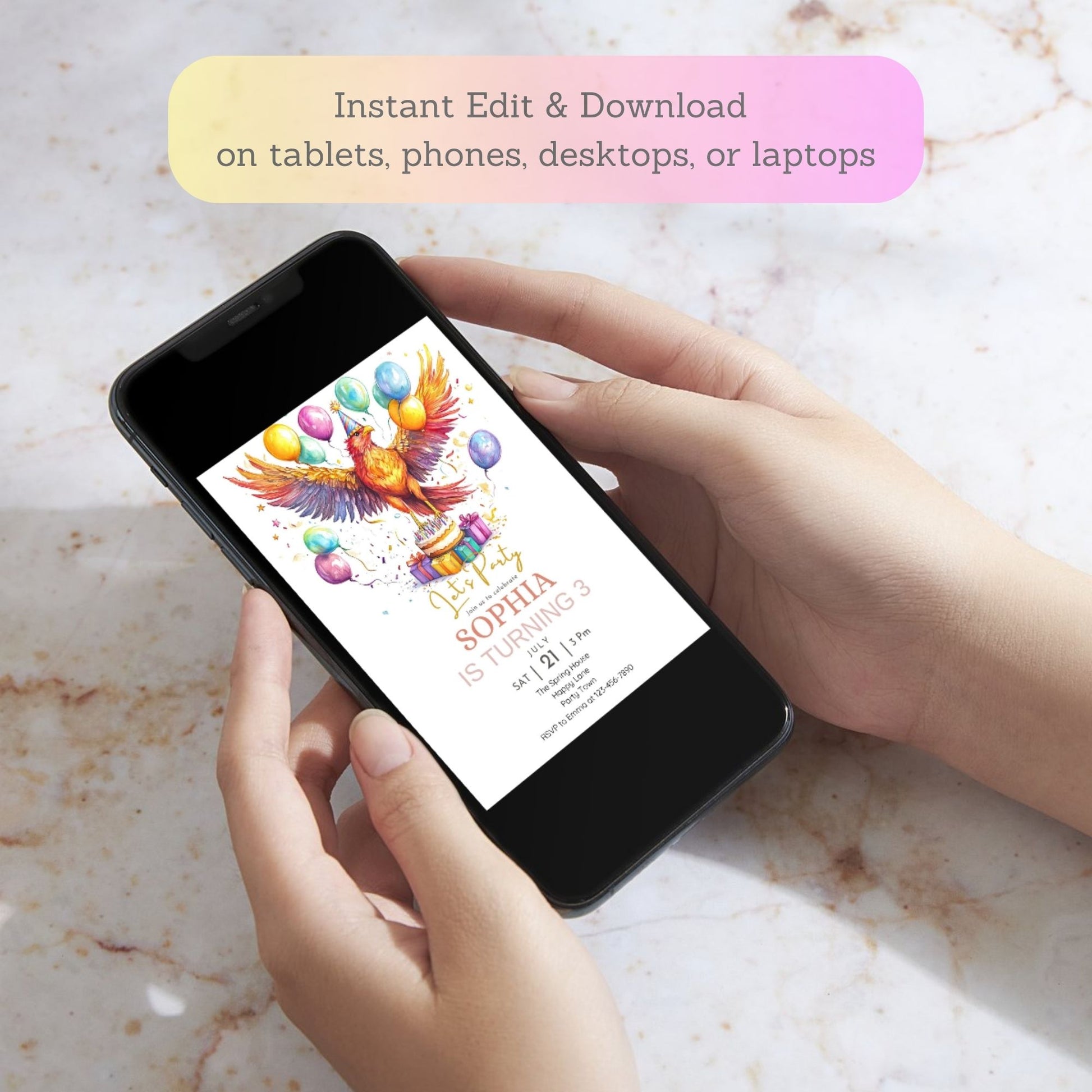 Editable phoenix birthday party invite
Printable phoenix firebird birthday invitation