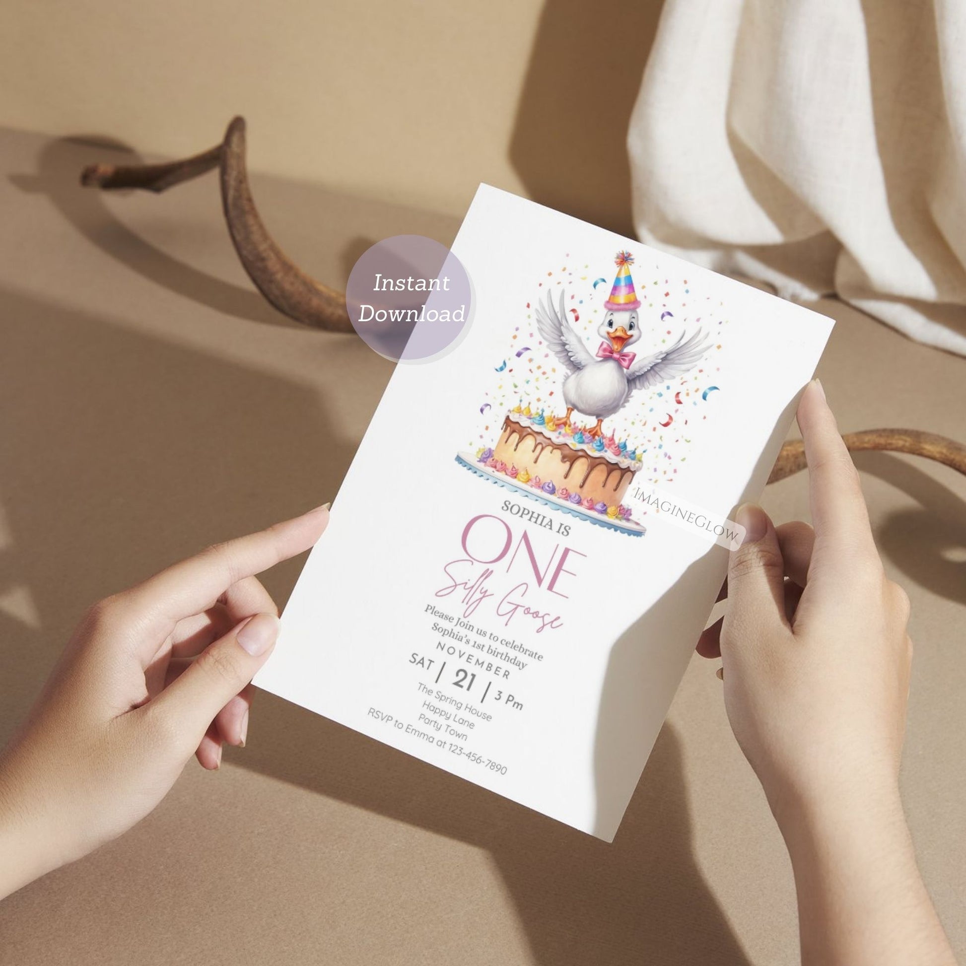 Adorable goose first birthday invite