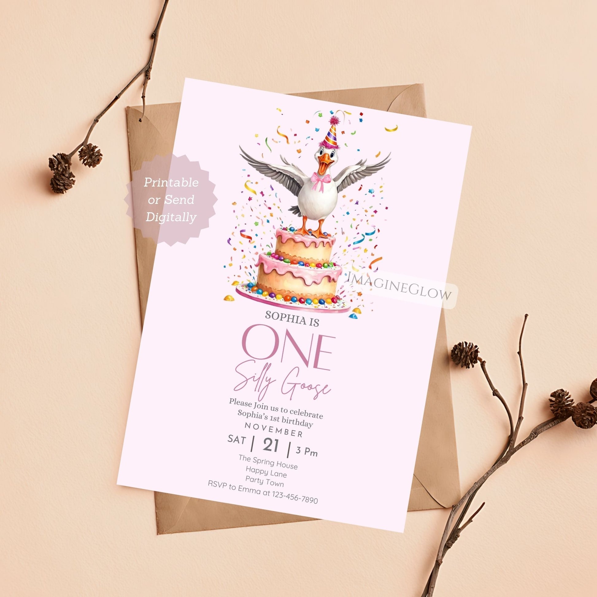 Editable first birthday invitation for baby girl