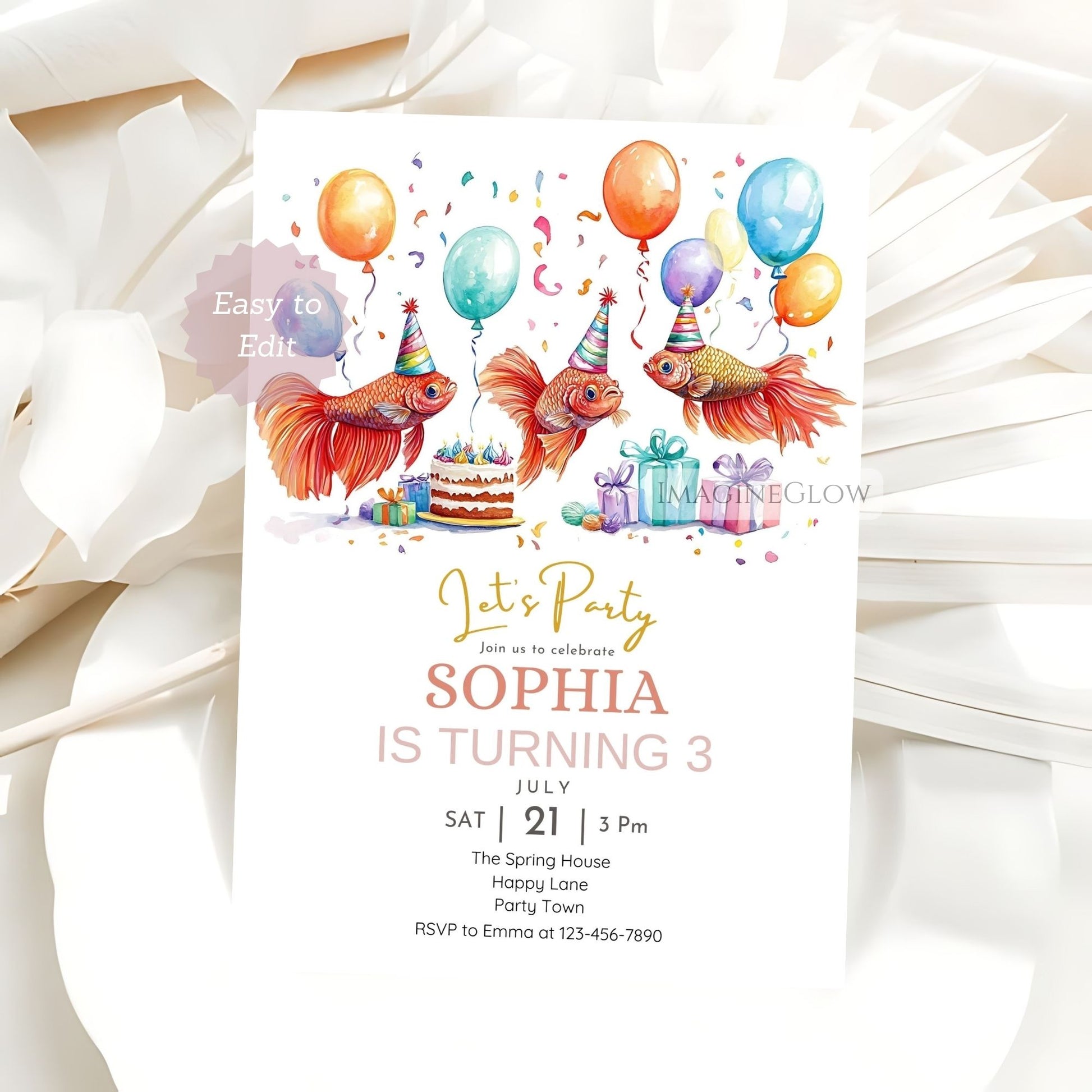 Underwater animal birthday invite with fish design