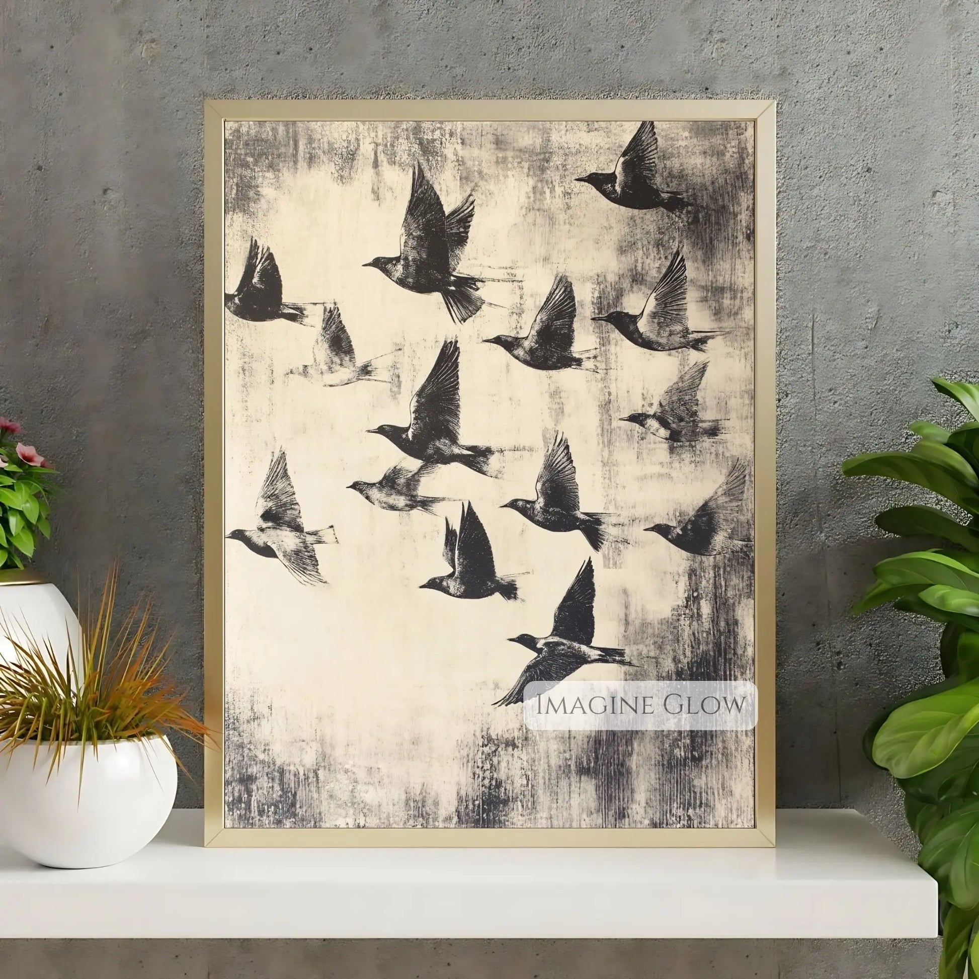 Flock of birds flying in the sky nature art