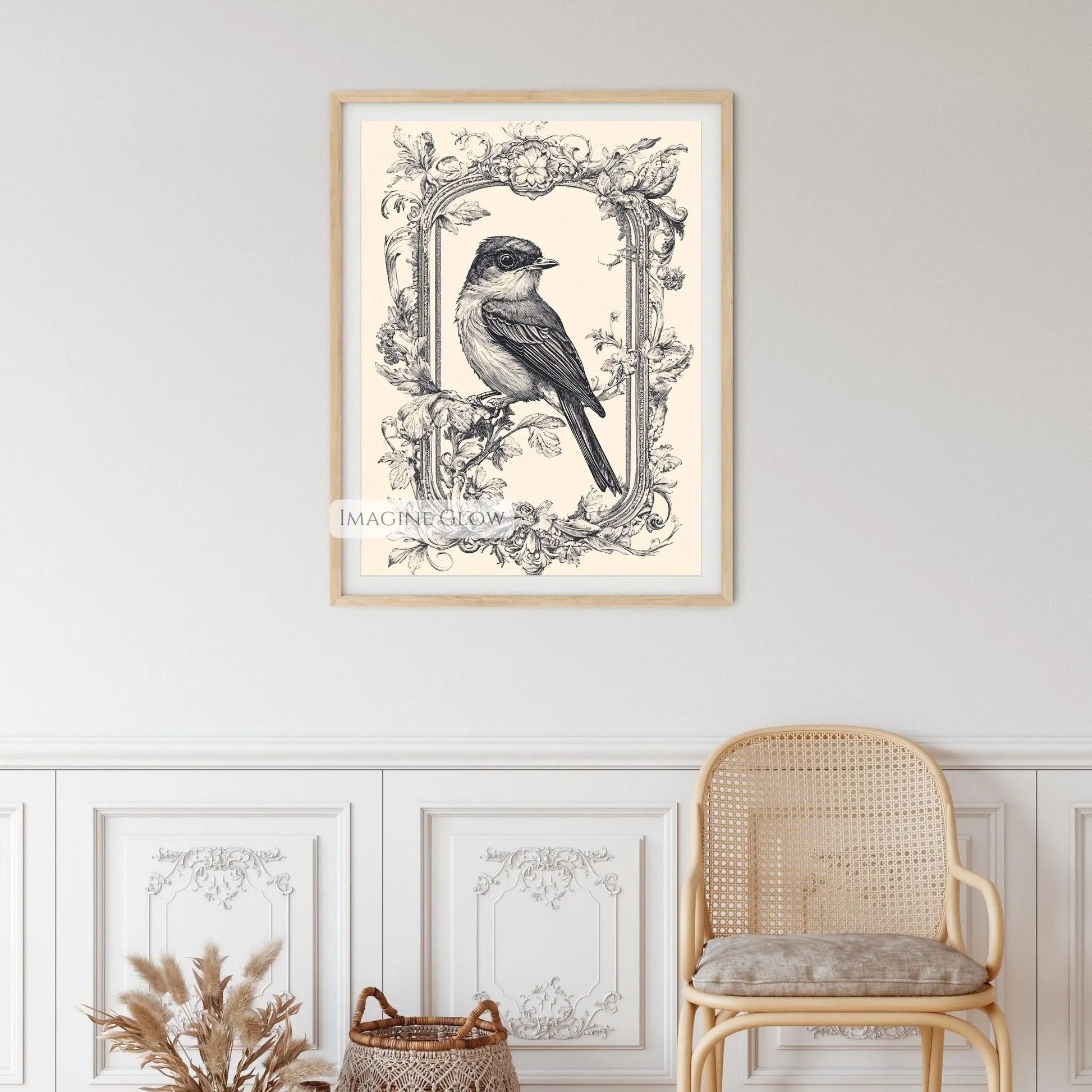 Timeless vintage bird art print for home decoration.