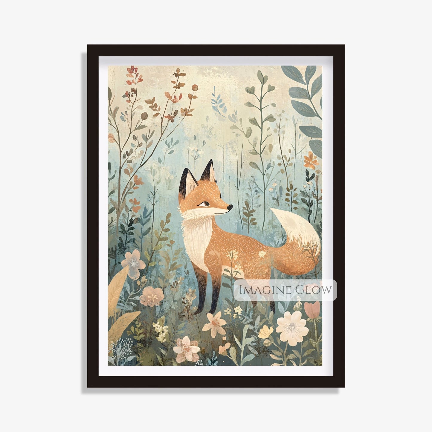 Rustic fox and botanical wall art design.