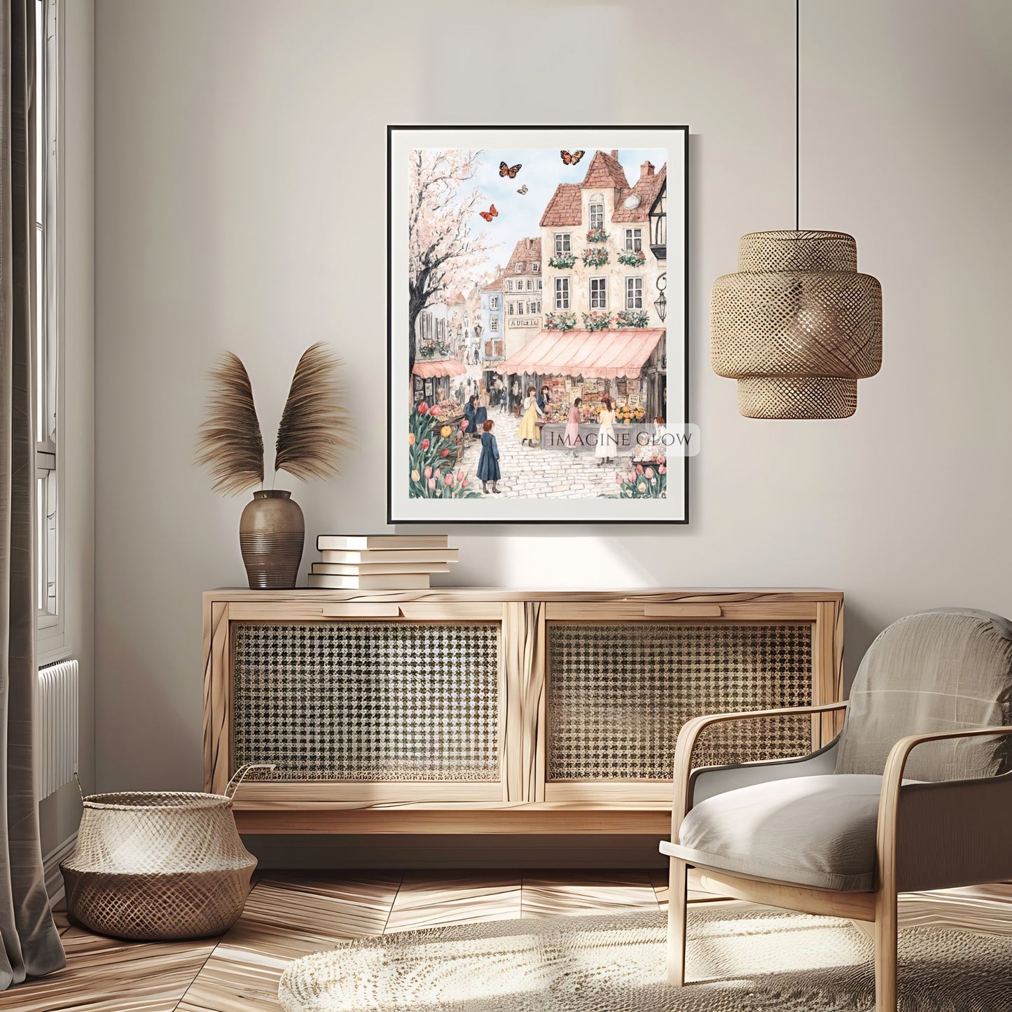 Charming Old Town Spring Scene with Pastel Colors