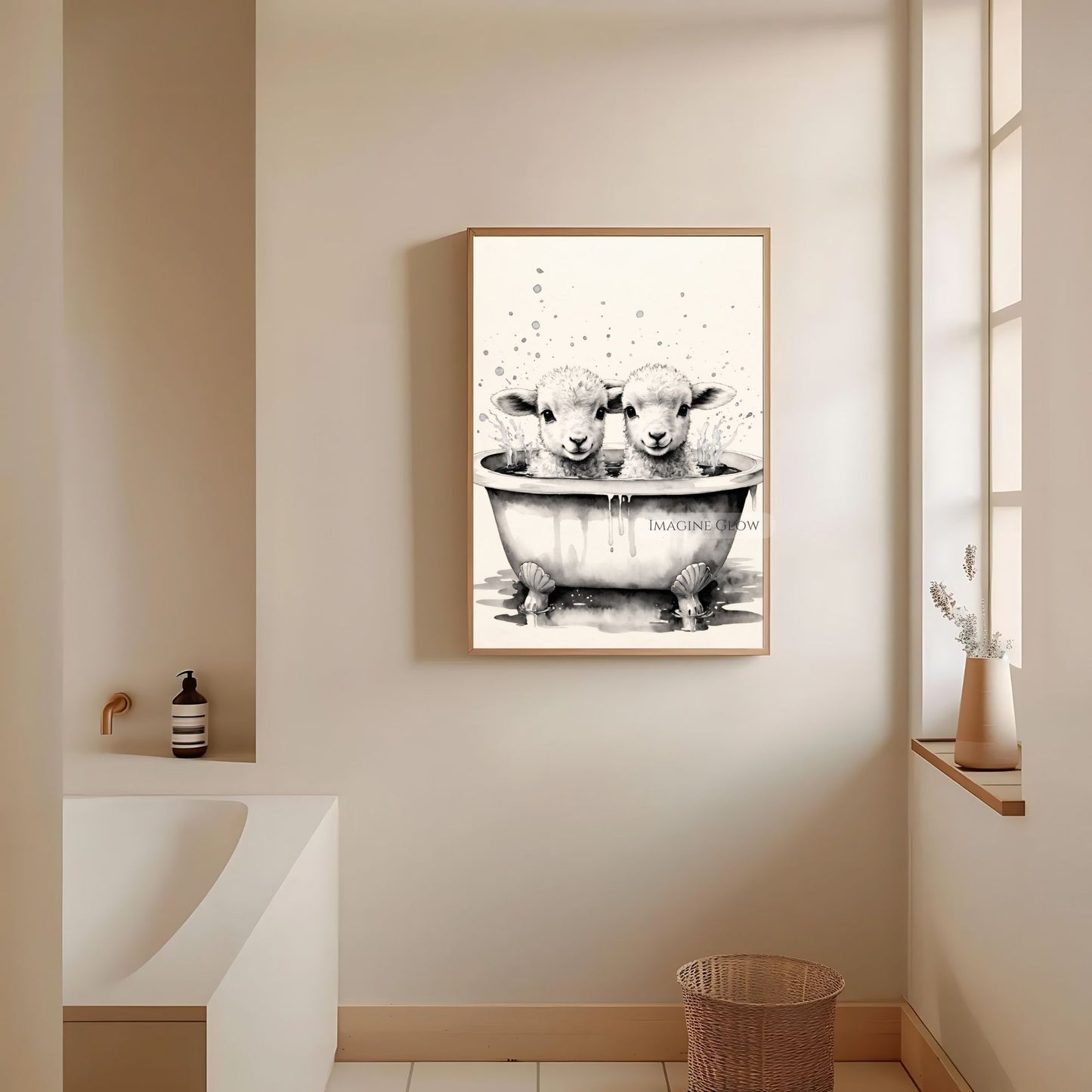 Playful sheep wall art print for guest or kids' bathroom