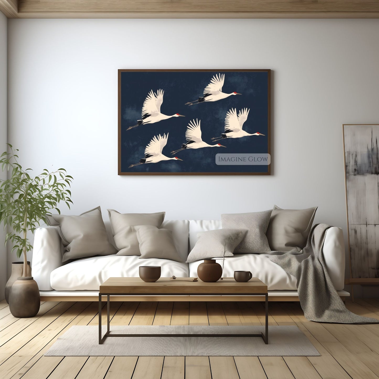 Serene Japanese crane poster for home decor.