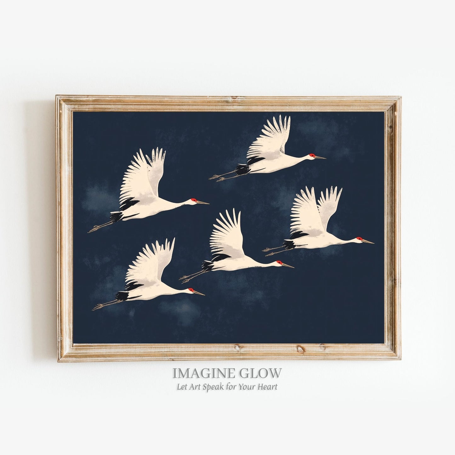Japandi wall art with graceful flying birds.