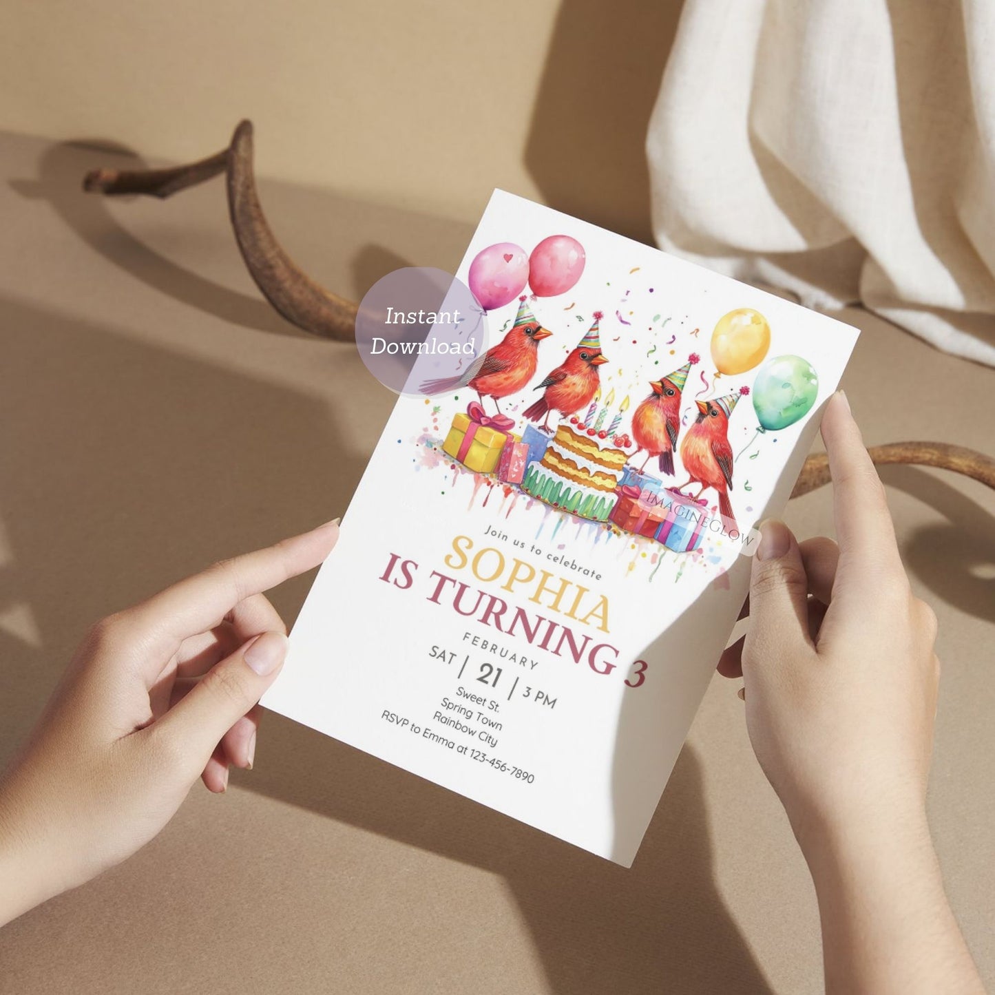 Elegant cardinal birthday card printable